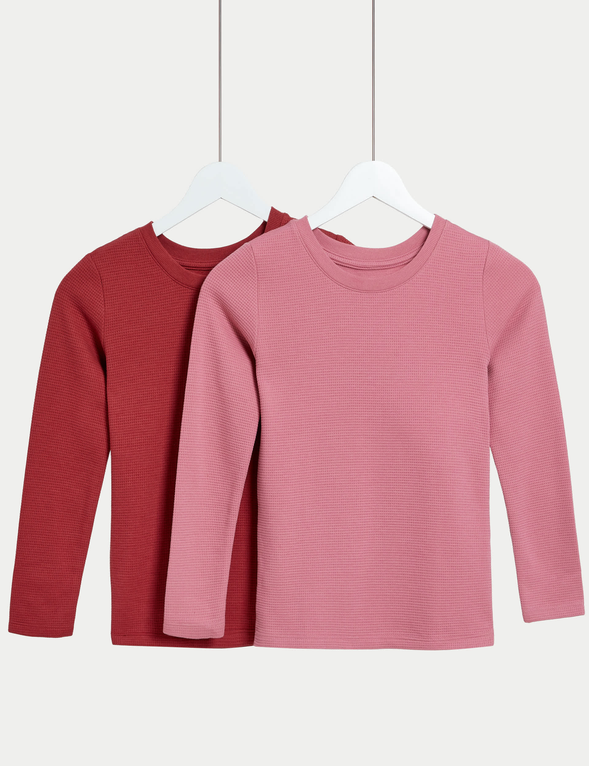 M&S 2pk Cotton Blend Thermal Waffle Tops (2-14 Yrs) - 3-4 Y - Chilli, Navy,Carbon,Chilli,Lilac,Sands