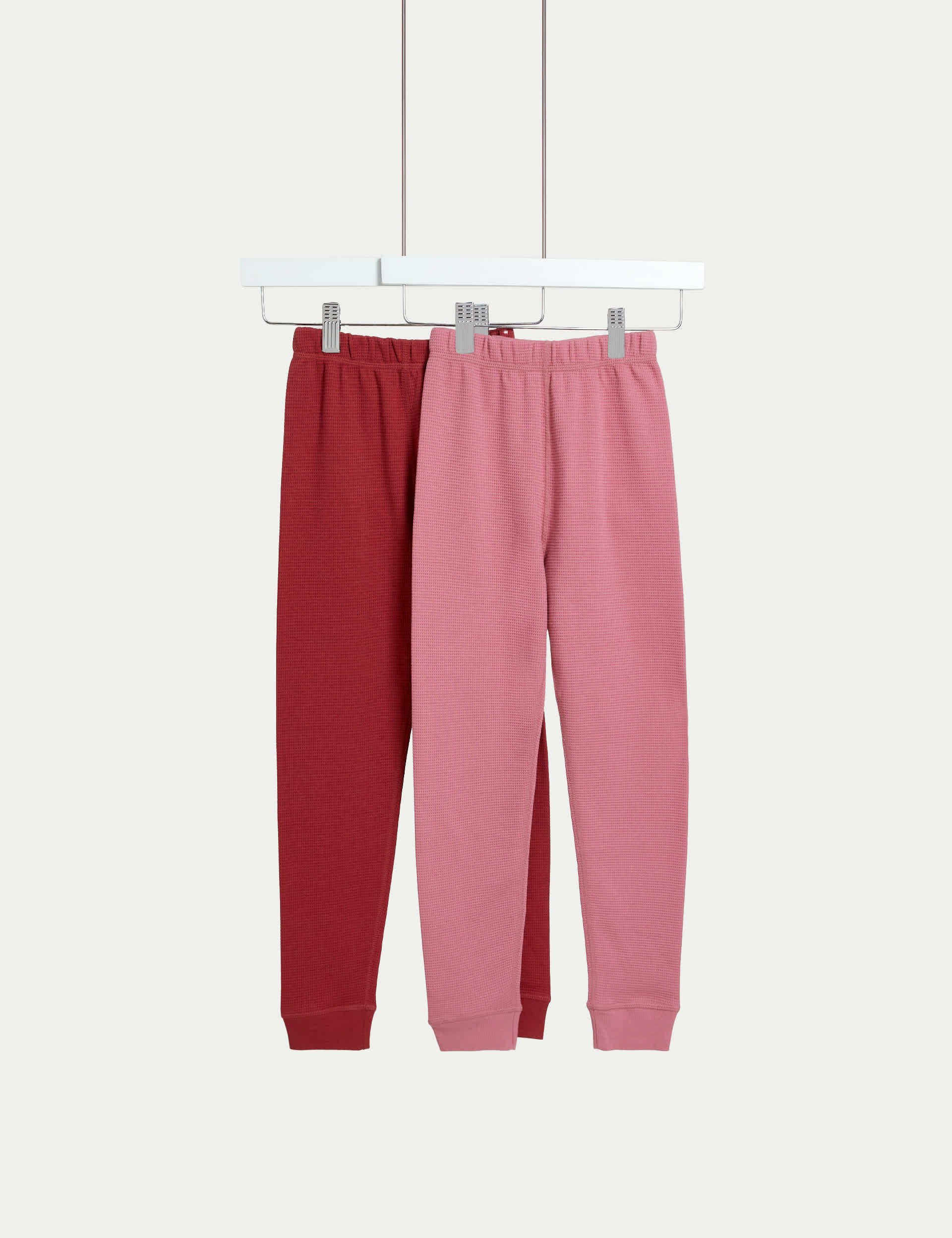 M&S 2pk Cotton Blend Thermal Waffle Bottoms (2-14 Yrs) - 3-4 Y - Chilli, Carbon,Chilli,Lilac,Navy,Sa