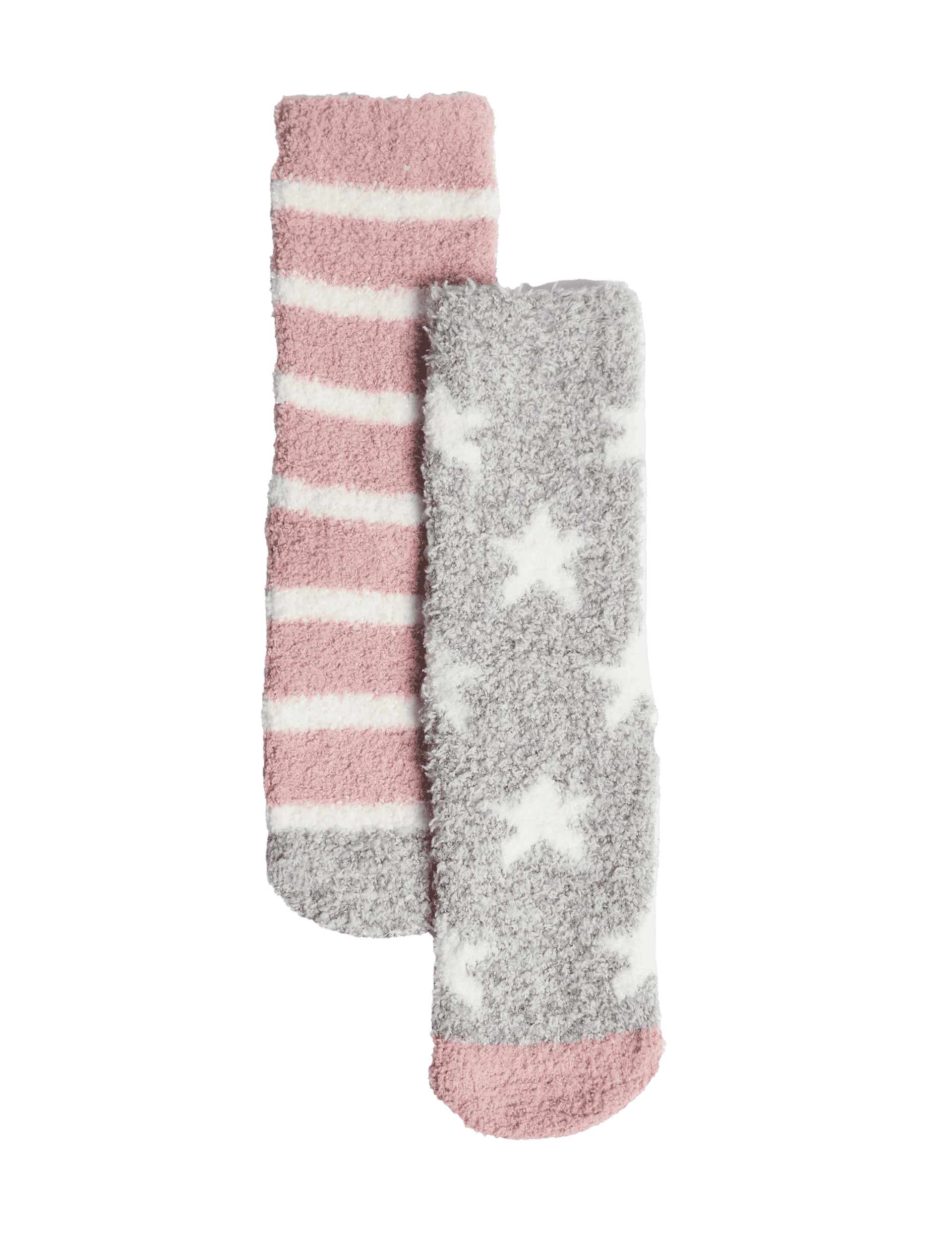 M&S Collection Girls 2 Pack Star and Stripe Cosy Slipper Socks (6 Small - 7 Large) - 12+3+ - Pink Mi