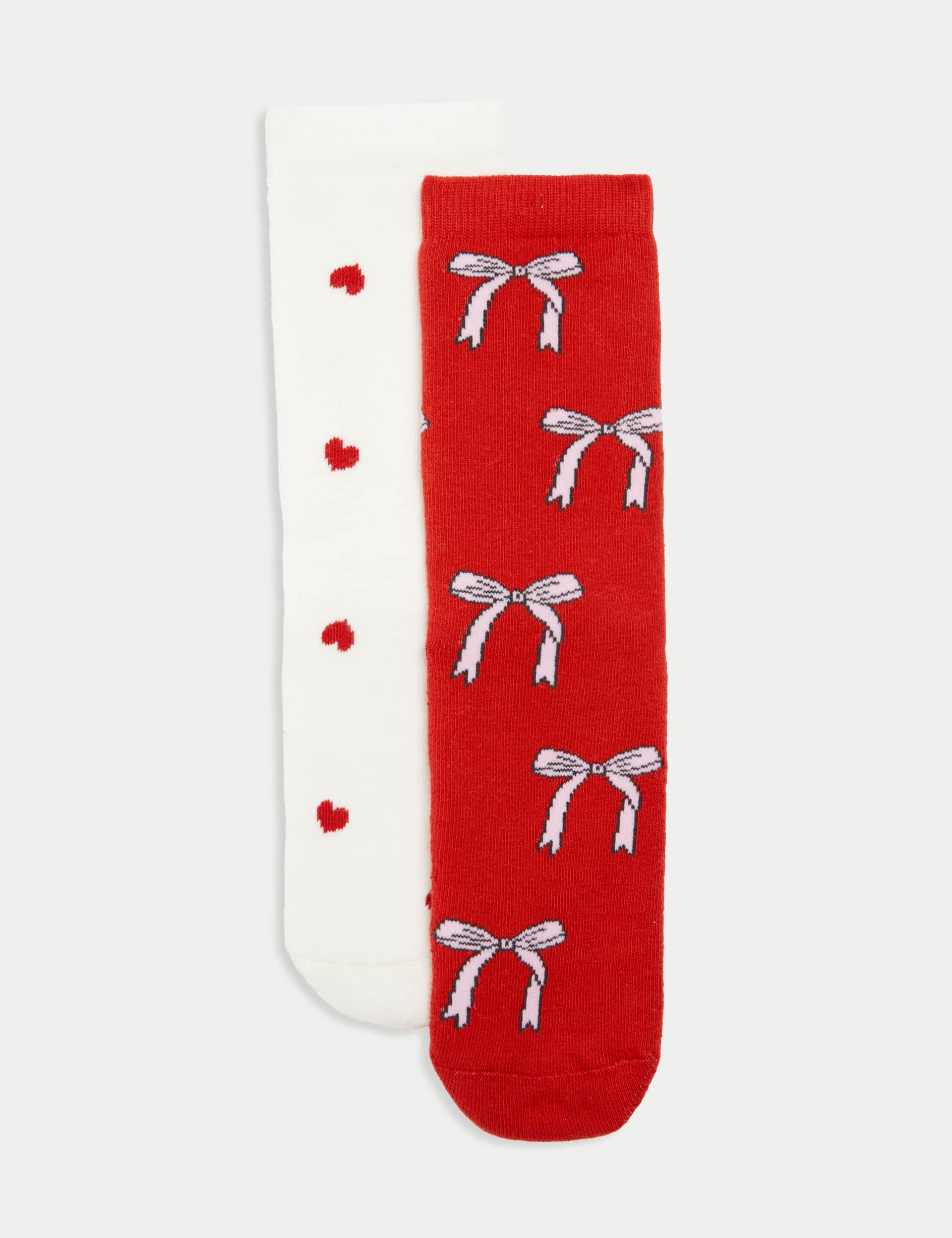 M&S Girls 2pk Cotton Rich Terry Printed Slipper Socks (6 Small - 7 Large) - 12+3+ - Red Mix, Red Mix