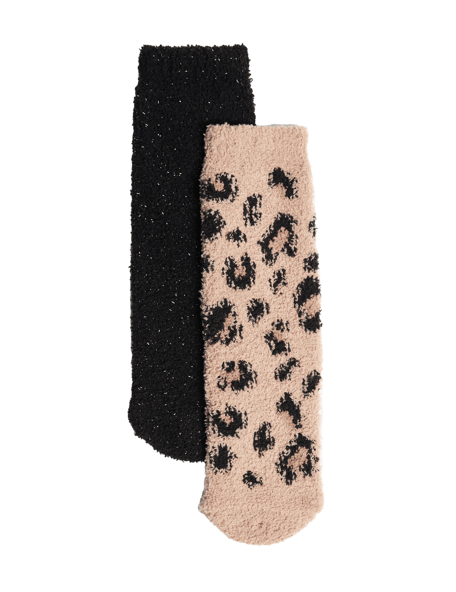 M&S Collection Girls 2 Pack Leopard & Glitter Cosy Slipper Socks - 12+3+ - Black Mix, Black Mix