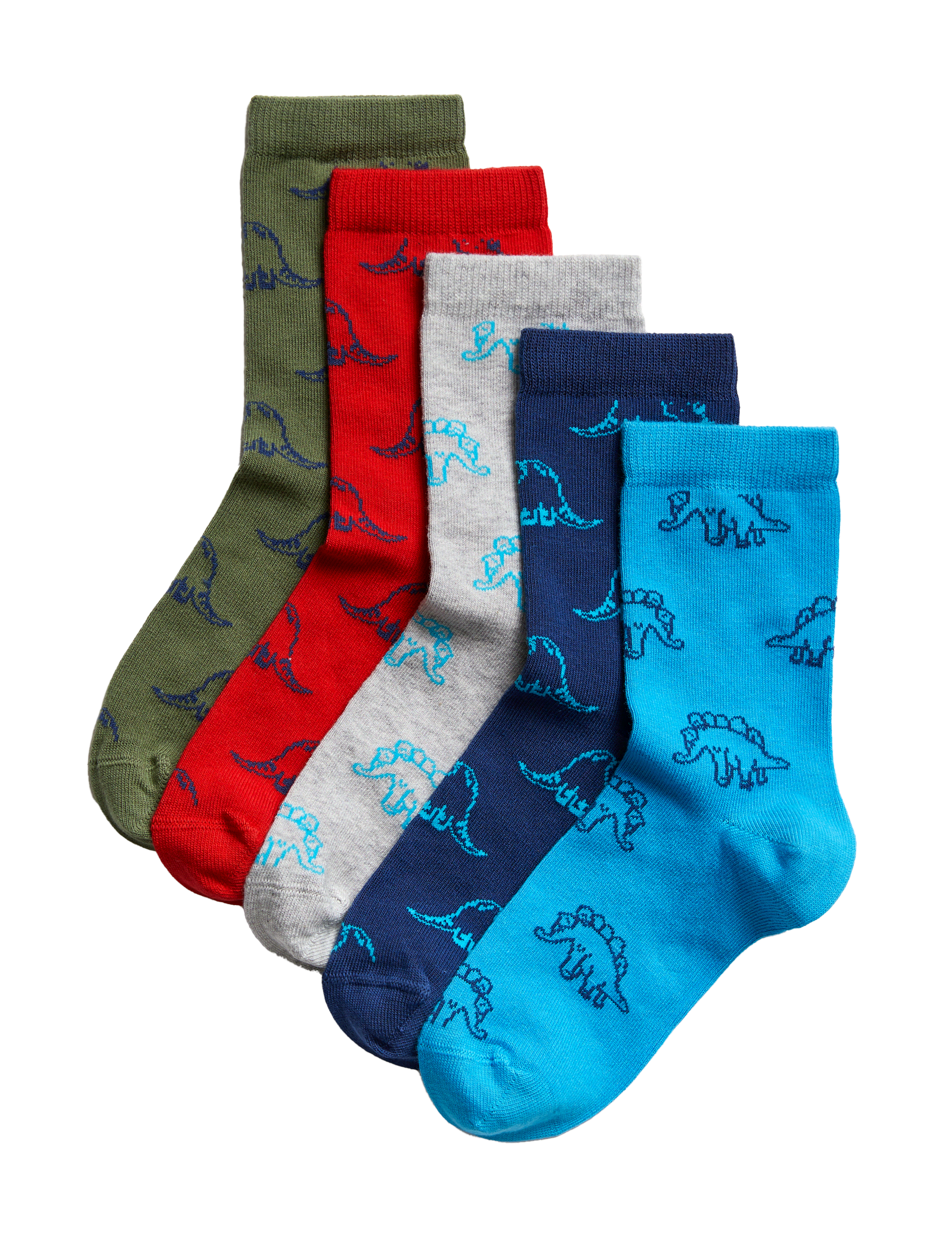 M&S Collection Boys 5pk Cotton Rich Dinosaur Socks (6 Small -7 Large) - 8-12 - Grey Mix, Grey Mix