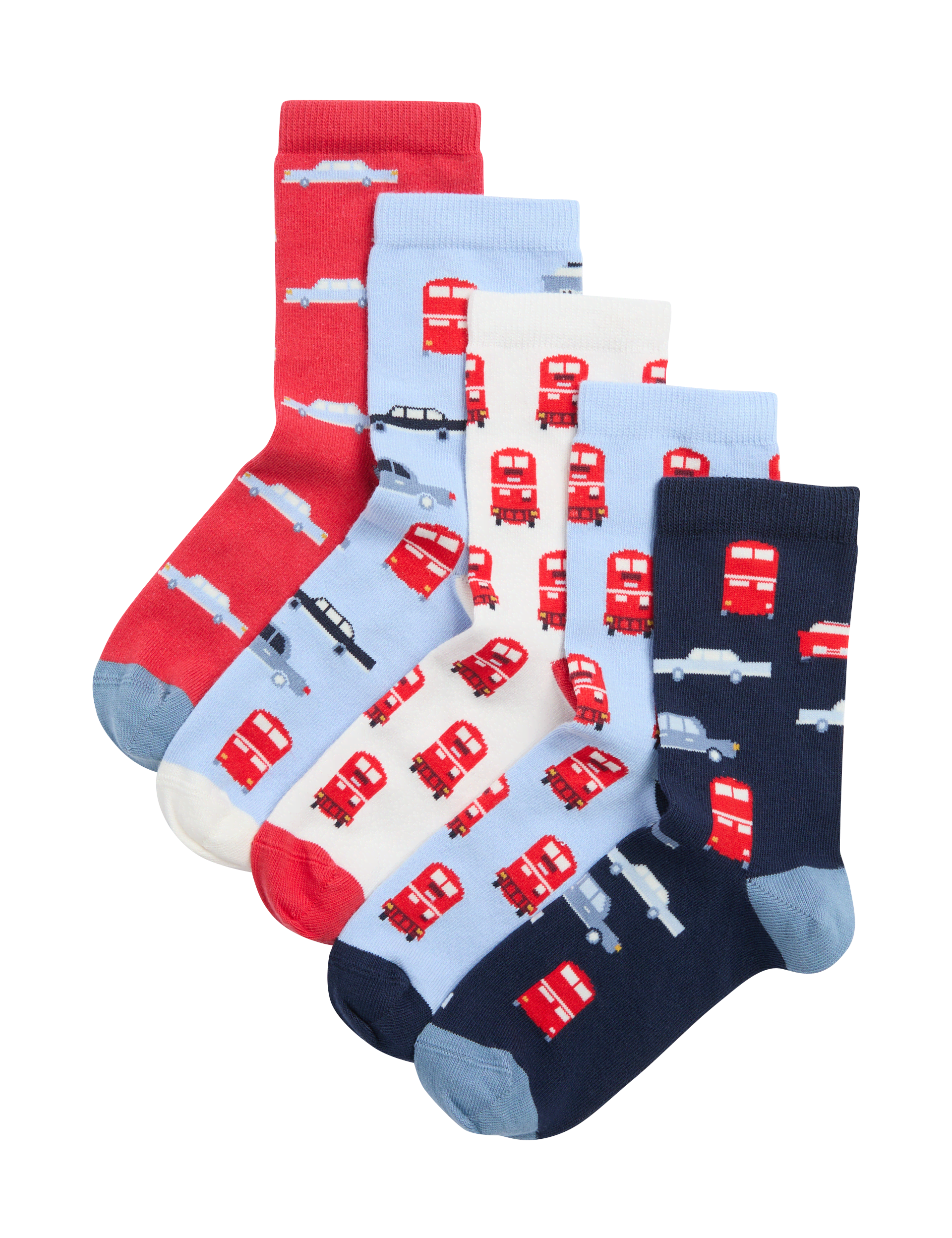 M&S Collection Boys 5pk Cotton Rich Transport Socks (6 Small - 7 Large) - 8-12 - Multi, Multi