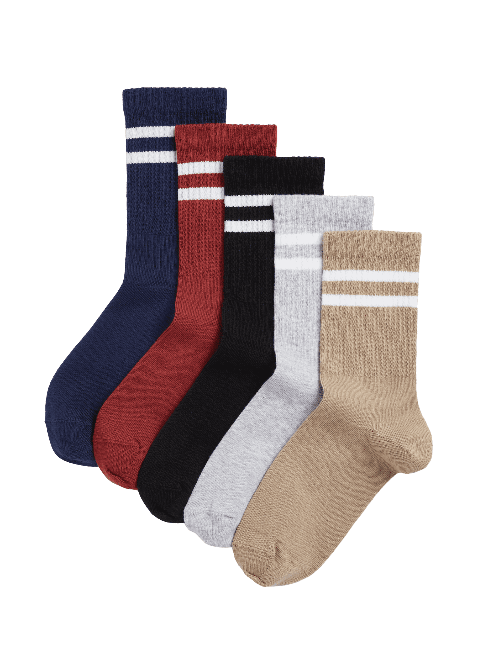 M&S Collection 5pk Cotton Rich Sports Socks (6 Small - 7 Large) - 8-12 - Multi, Multi