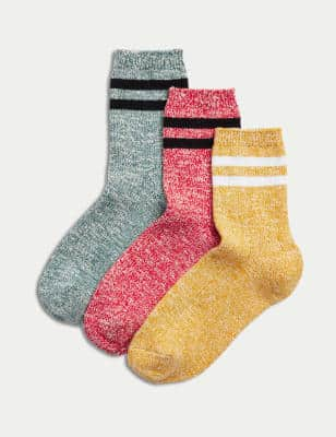 M&S Boys 3pk Cotton Rich Space Dye Socks (8 Small - 7 Large) - 12+3+ - Multi, Multi