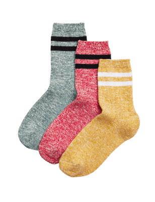 M&S Collection Boys 3pk Cotton Rich Space Dye Socks (8 Small - 7 Large) - 12+3+ - Multi, Multi