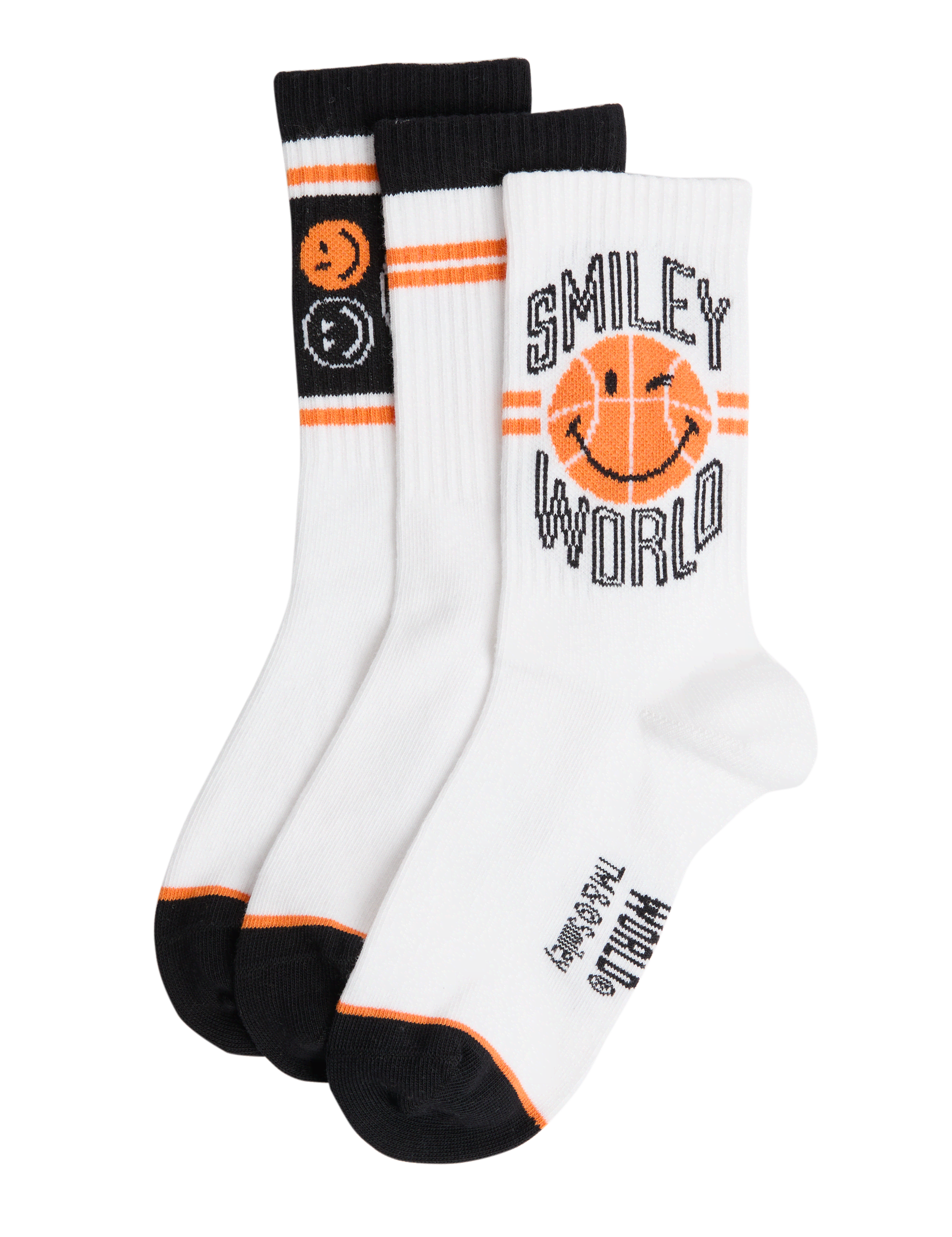 M&S Collection 3pk Cotton Rich Smiley Sports Socks (8.5 Small - 7 Large) - 8-12 - Multi, Multi