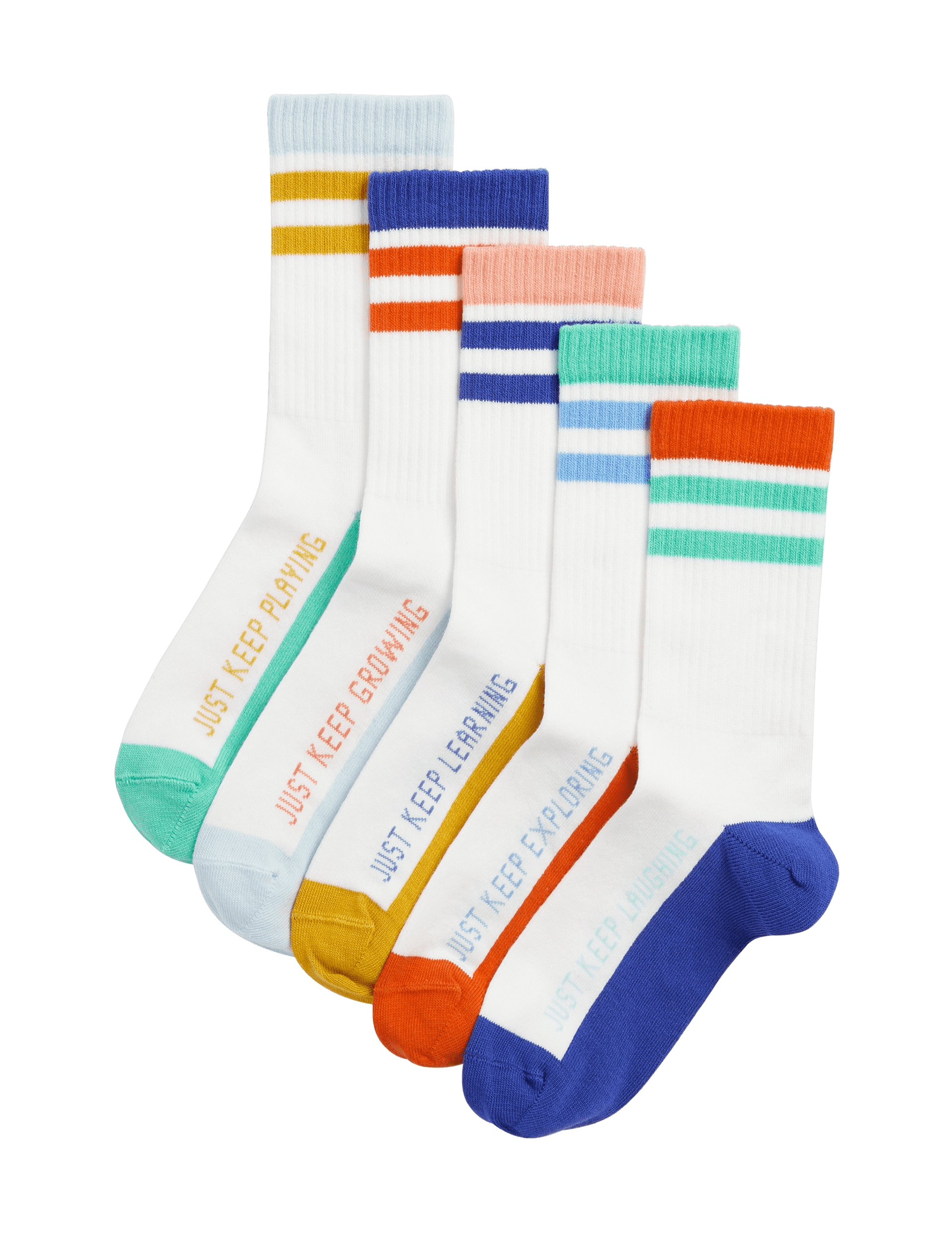 M&S Collection 5pk Cotton Rich Slogan Sports Socks (6 Small - 7 Large) - 6-8+ - Multi, Multi