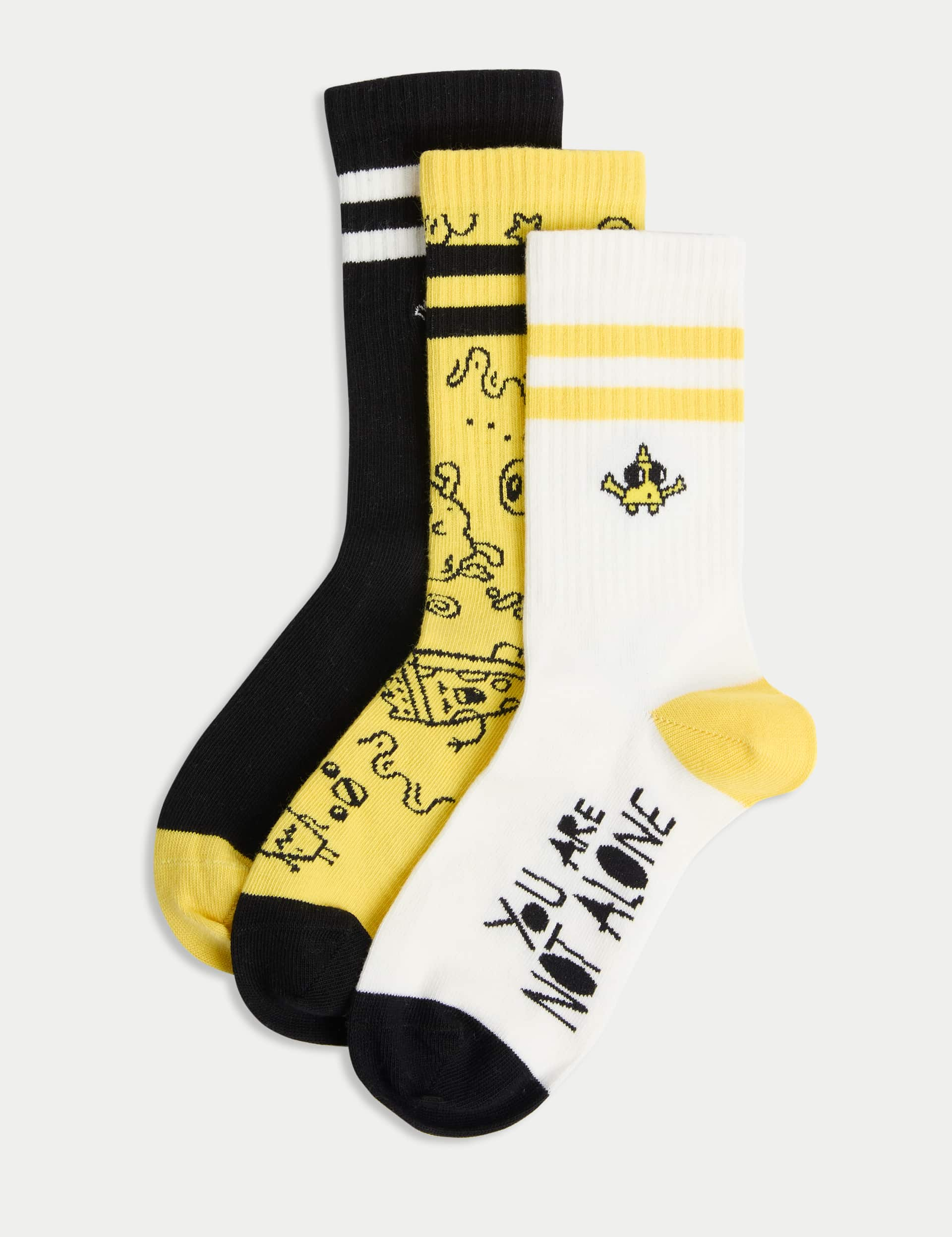 M&S X The Doodle Boys 3pk Patterned Socks - 8-12 - Multi, Multi