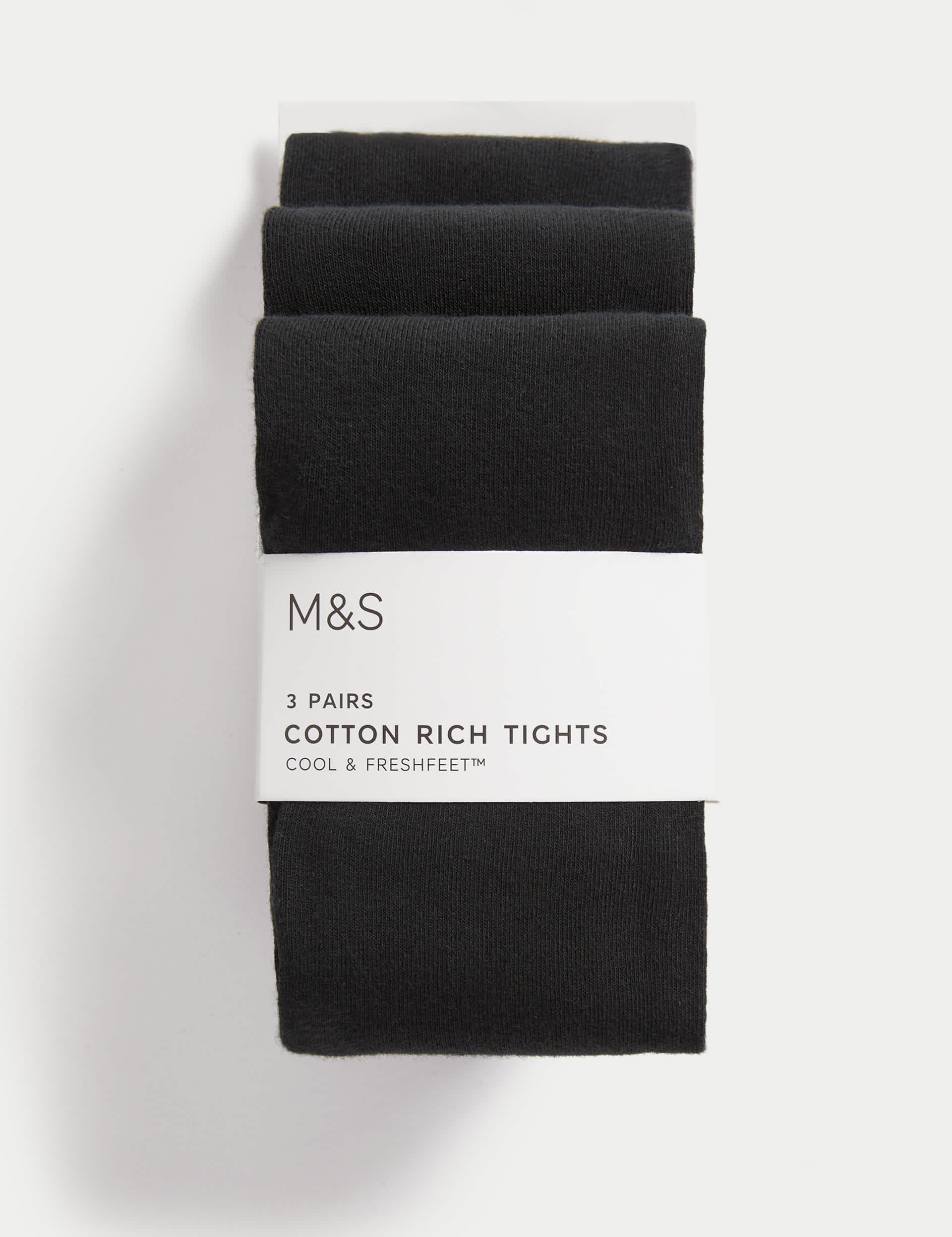 M&S Girls 3pk Cotton School Tights (2-16 Yrs) - 11-12 - Black, Black,Grey,Navy