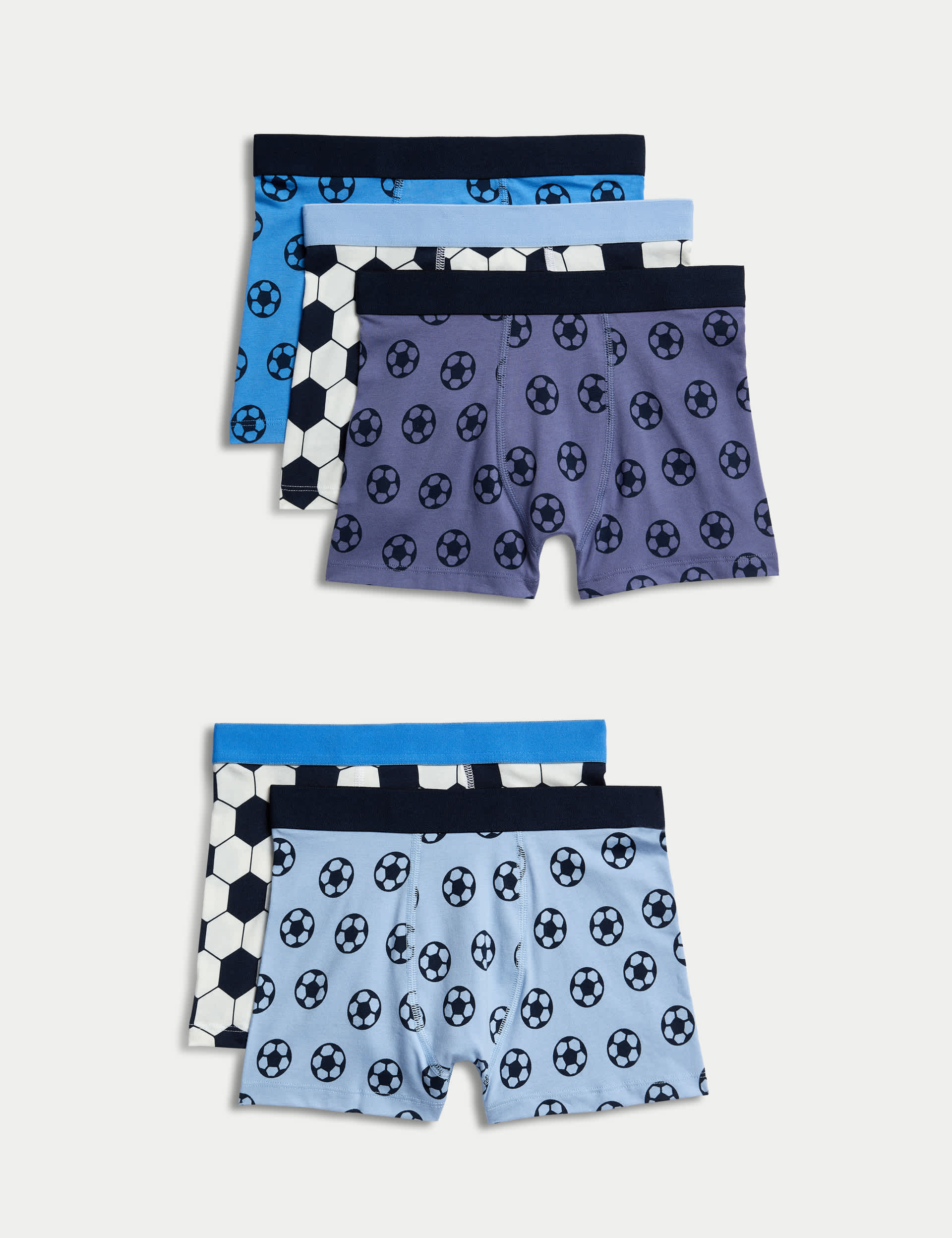 M&S Boys 5pk Cotton Rich Football Trunks (5-12 Yrs)