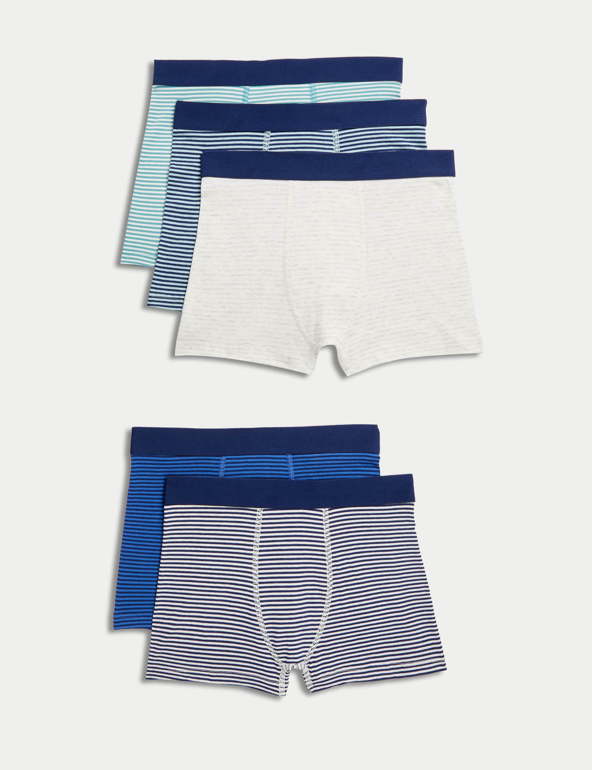 M&S Boys 5pk Cotton with Stretch Striped Trunks (5-16 Yrs)