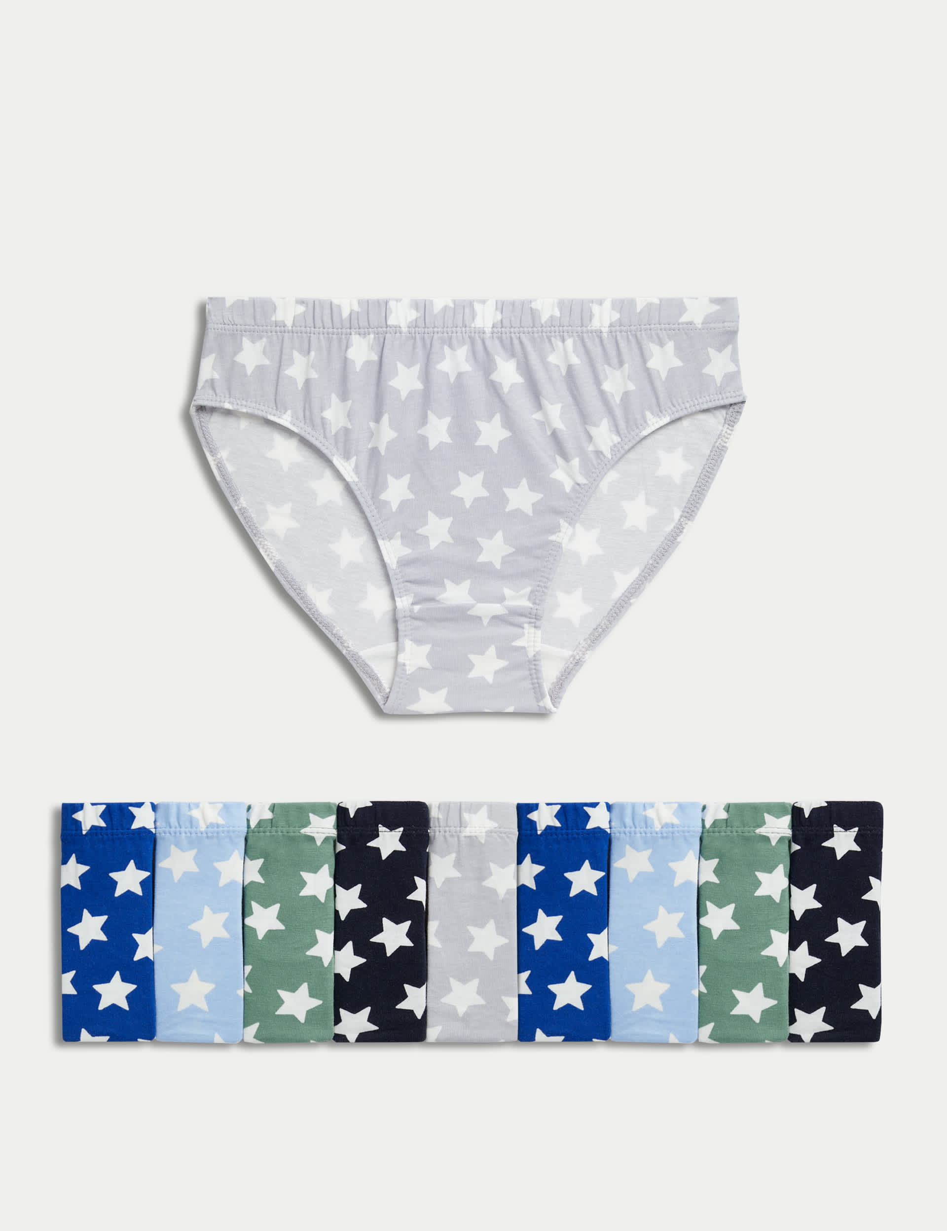 M&S Boys 10pk Pure Cotton Star Briefs (2-8 Yrs) - 4-5 Y - Blue Mix, Blue Mix