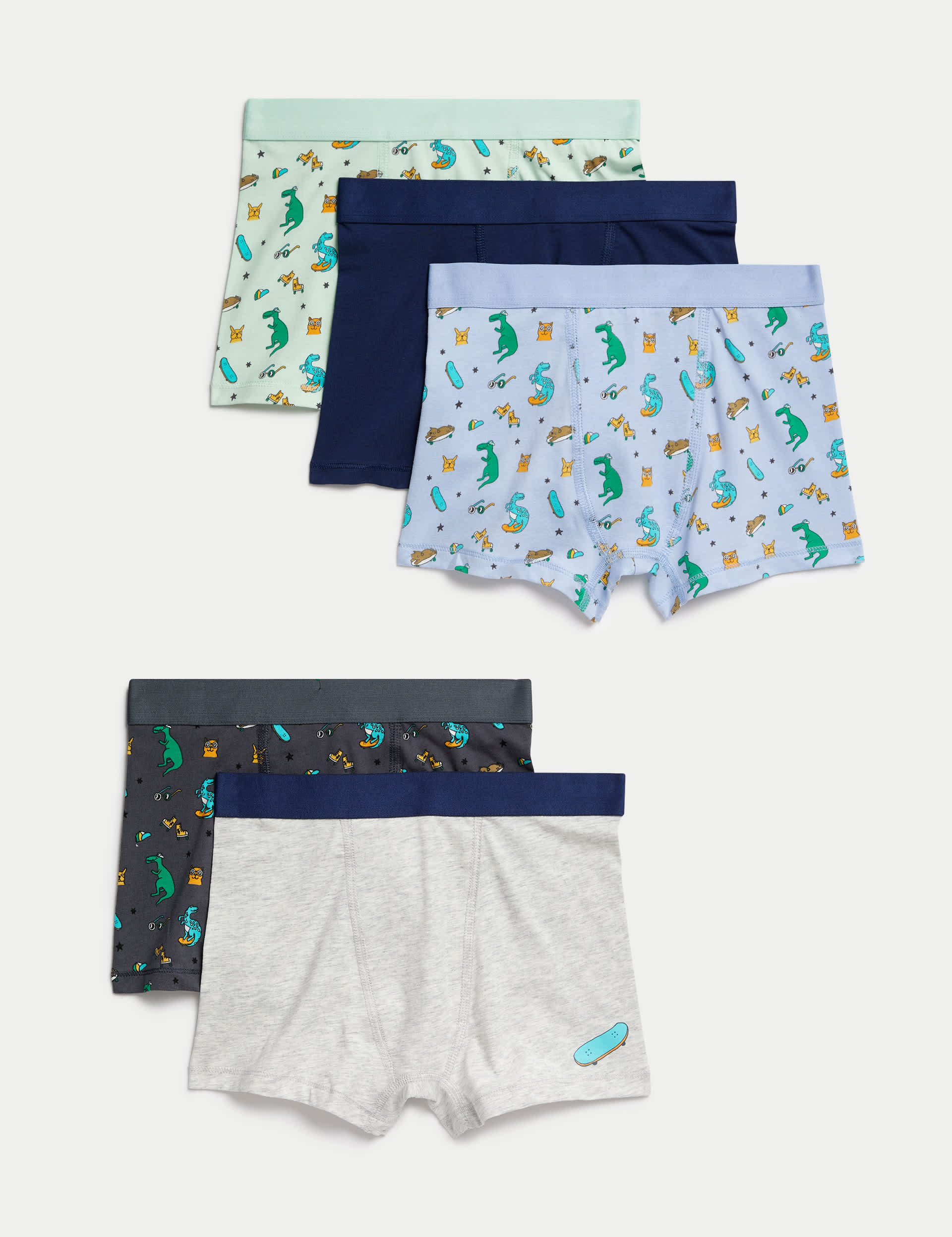 M&S Boys 5pk Cotton With Stretch Dinosaur Animal Trunks (3-8 Yrs) - 6-7 Y - Multi, Multi