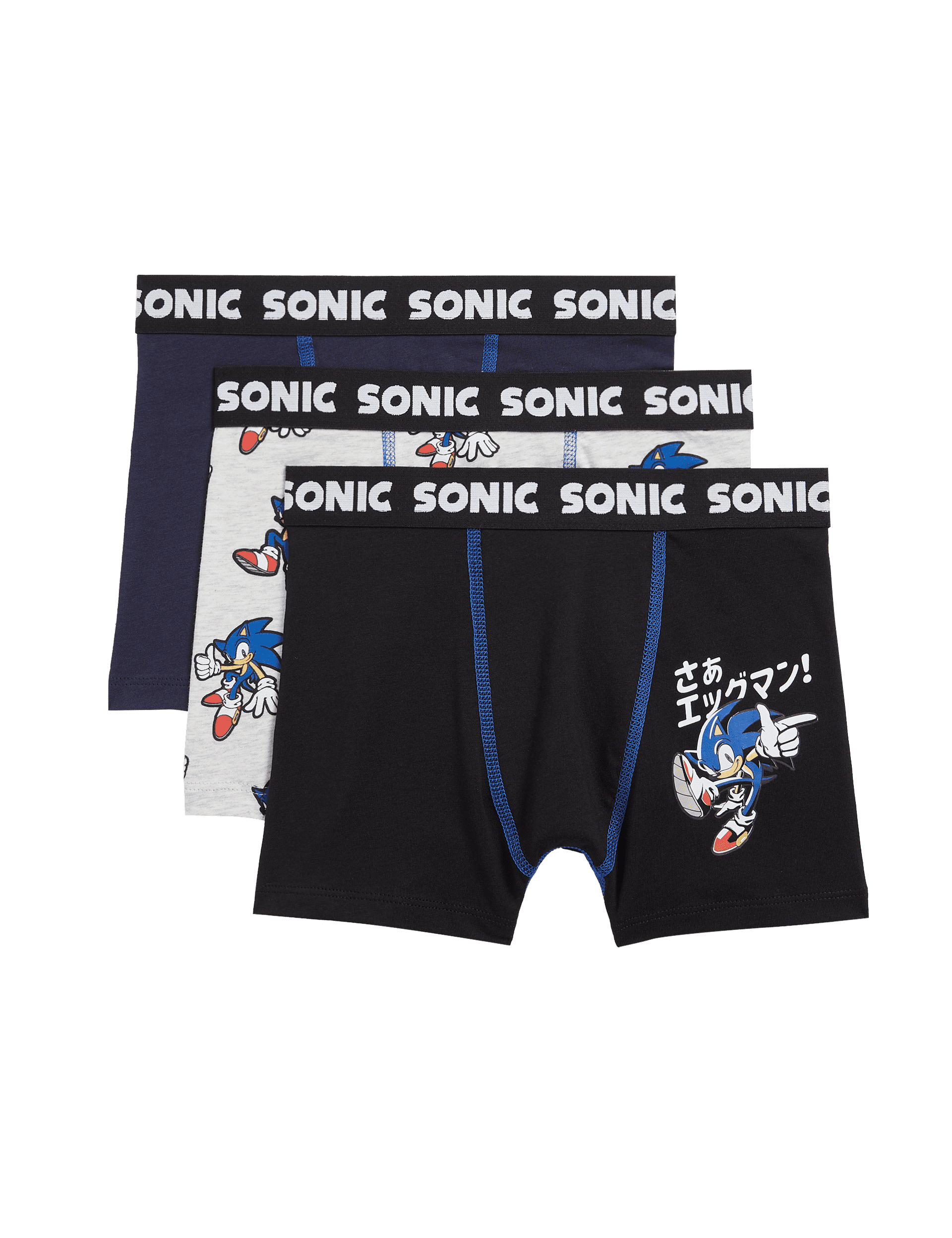 M&S Collection Boys 3pk Cotton with Stretch Sonic Trunks (5-16 Yrs) - 6-7 Y - Multi, Multi