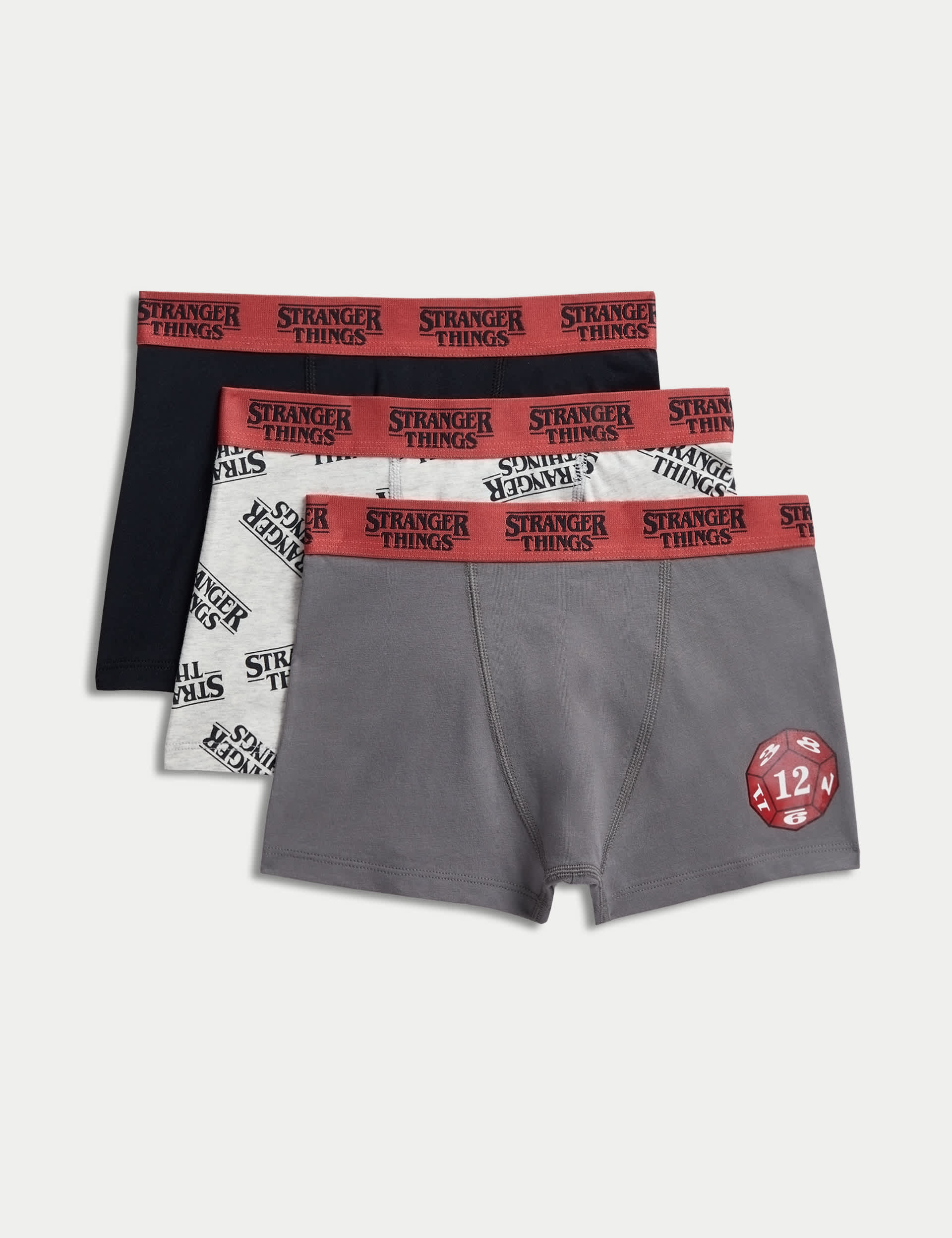 M&S Boys 3pk Cotton Rich Stranger Things Trunks (5-16 Yrs) - 8-9 Y - Black Mix, Black Mix