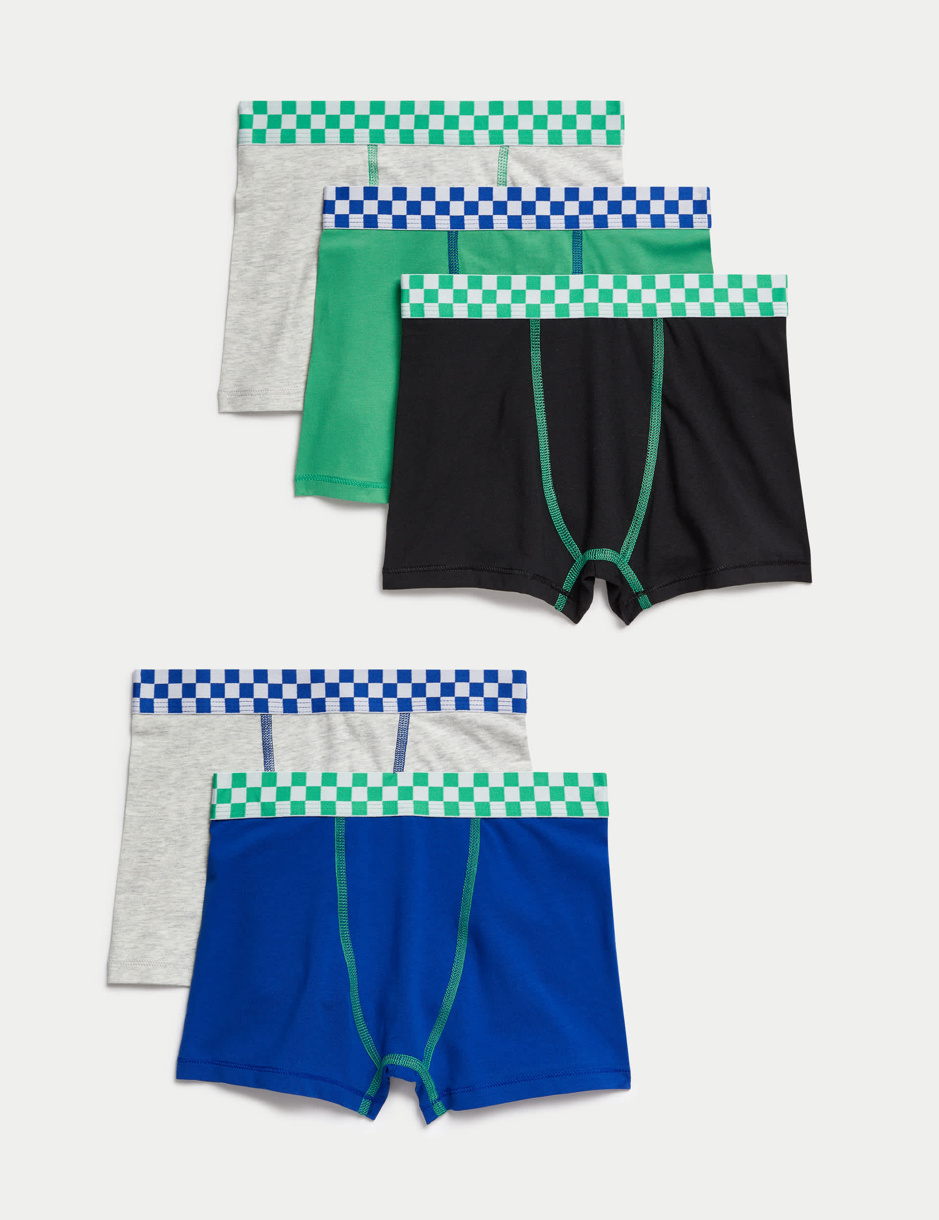 M&S Boys 5pk Cotton With Stretch Checkerboard Trunks (5-16 Yrs) - 15-16 - Multi, Multi