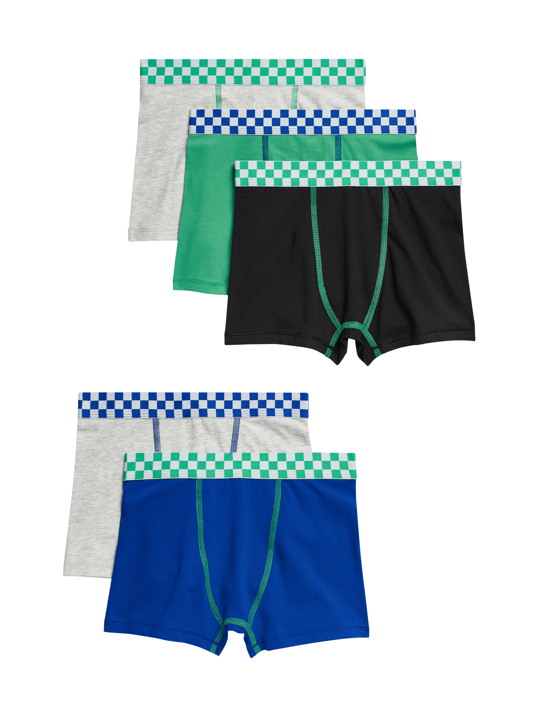 M&S Collection Boys 5pk Cotton With Stretch Checkerboard Trunks (5-16 Yrs) - 5-6 Y - Multi, Multi