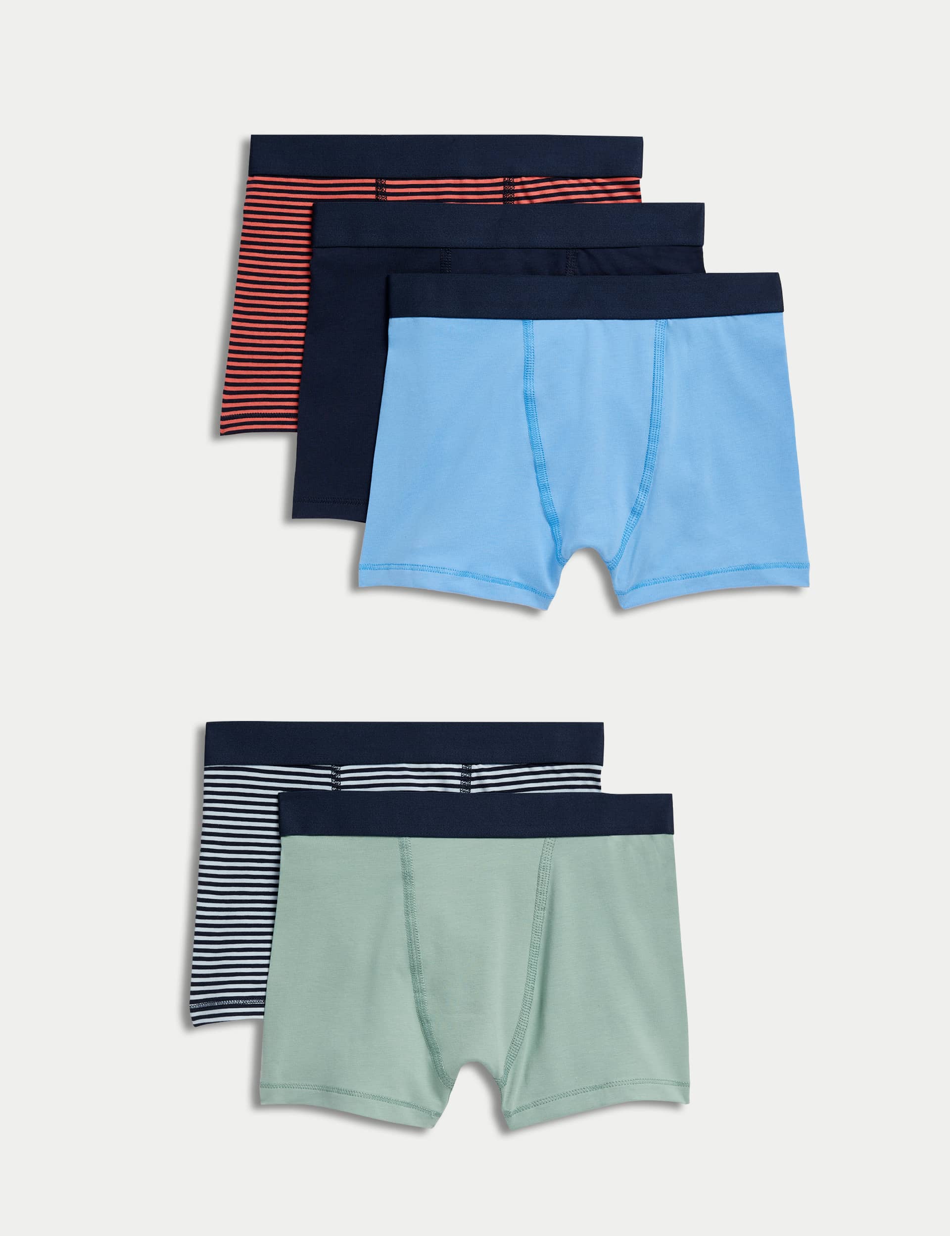 M&S Boys 5pk Cotton Rich Striped Trunks (5-16 Yrs)