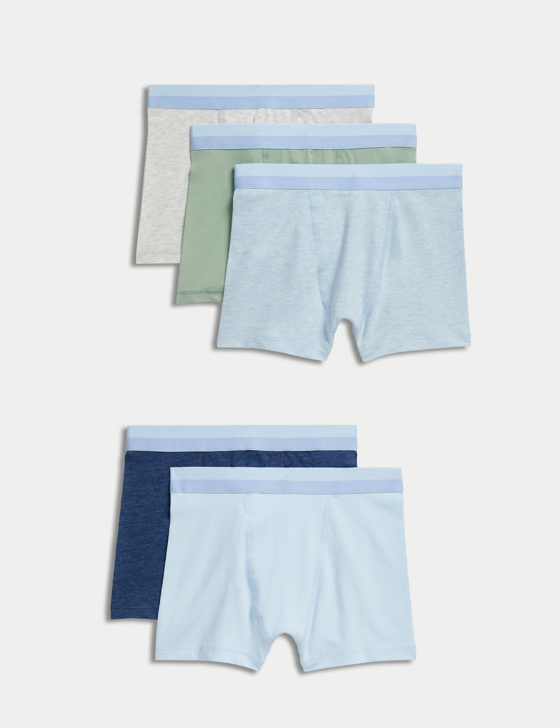 M&S Boys 5pk Cotton with Stretch Trunks (5-16 Yrs) - 13-14 - Blue Mix, Blue Mix