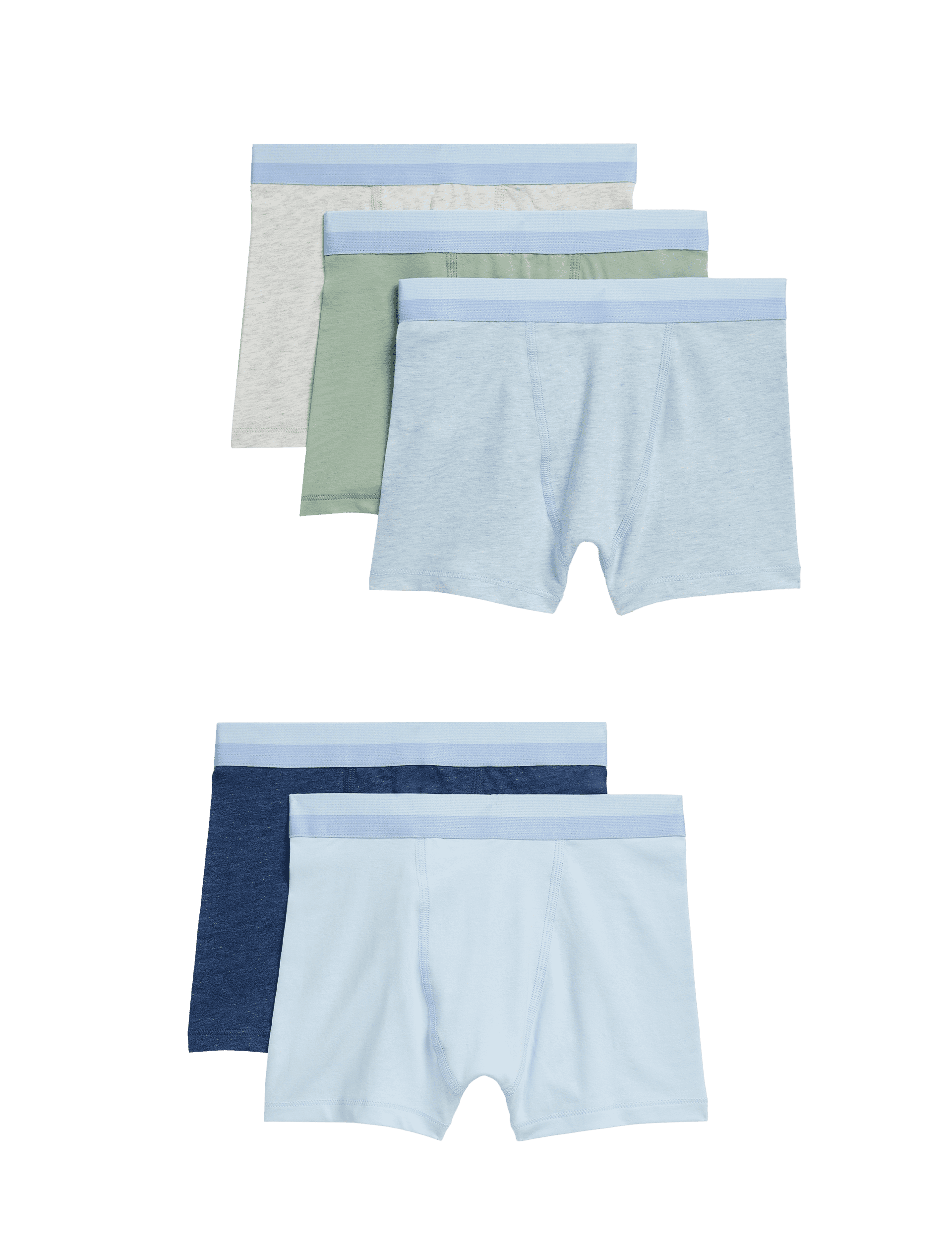 M&S Collection Boys 5pk Cotton with Stretch Trunks (5-16 Yrs) - 5-6 Y - Blue Mix, Blue Mix