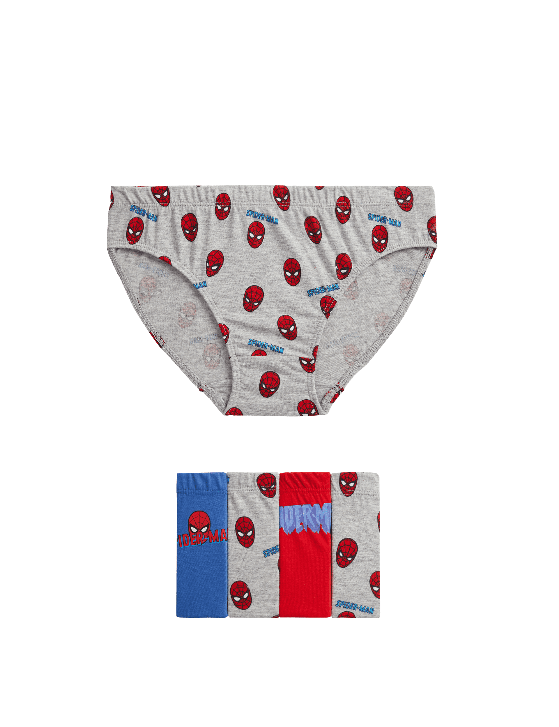 M&S Collection Boys 5pk Pure Cotton Spider-Man Briefs (2-8 Yrs) - 7-8 Y - Red Mix, Red Mix