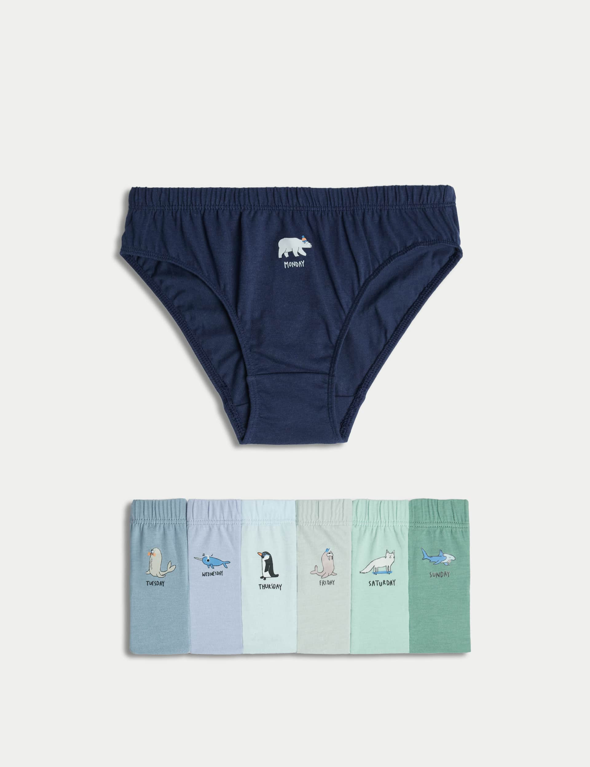 M&S Boys 7pk Pure Cotton Days of the Week Briefs (2-8 Yrs) - 4-5 Y - Blue Mix, Blue Mix