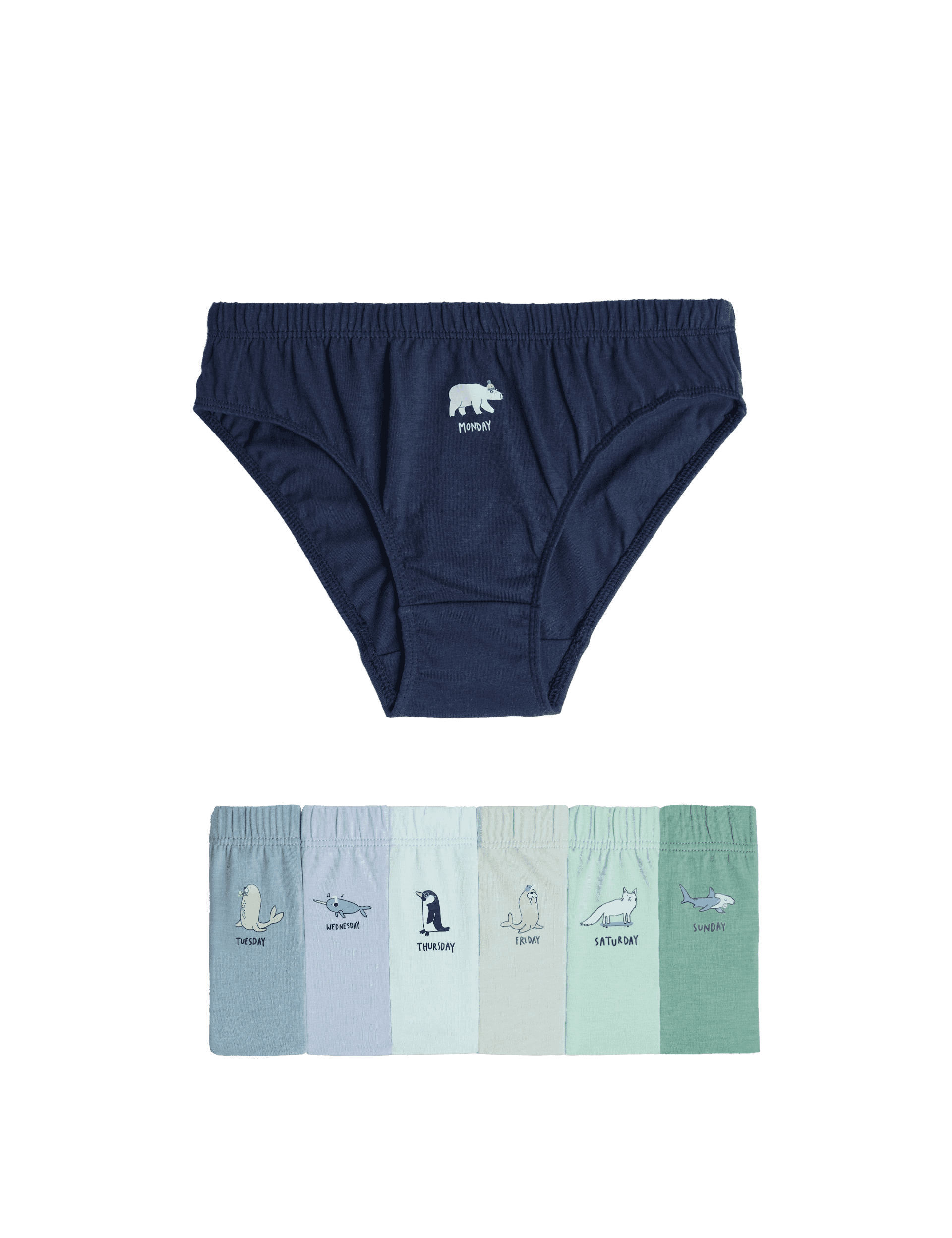 M&S Collection Boys 7pk Pure Cotton Days of the Week Briefs (2-8 Yrs) - 3-4 Y - Blue Mix, Blue Mix