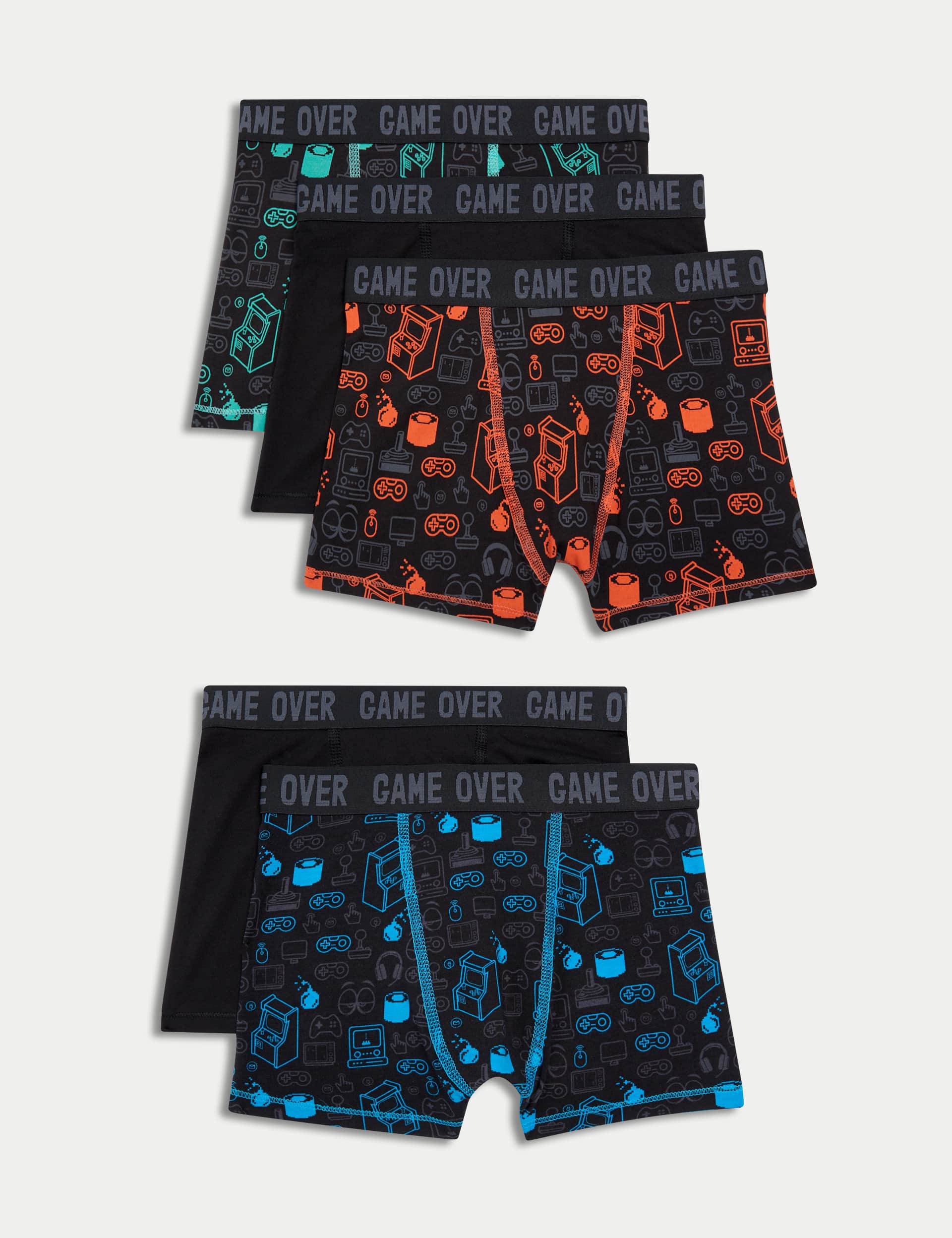 M&S Boys 5pk Cotton with Stretch Gaming Trunks (5-16 Yrs)