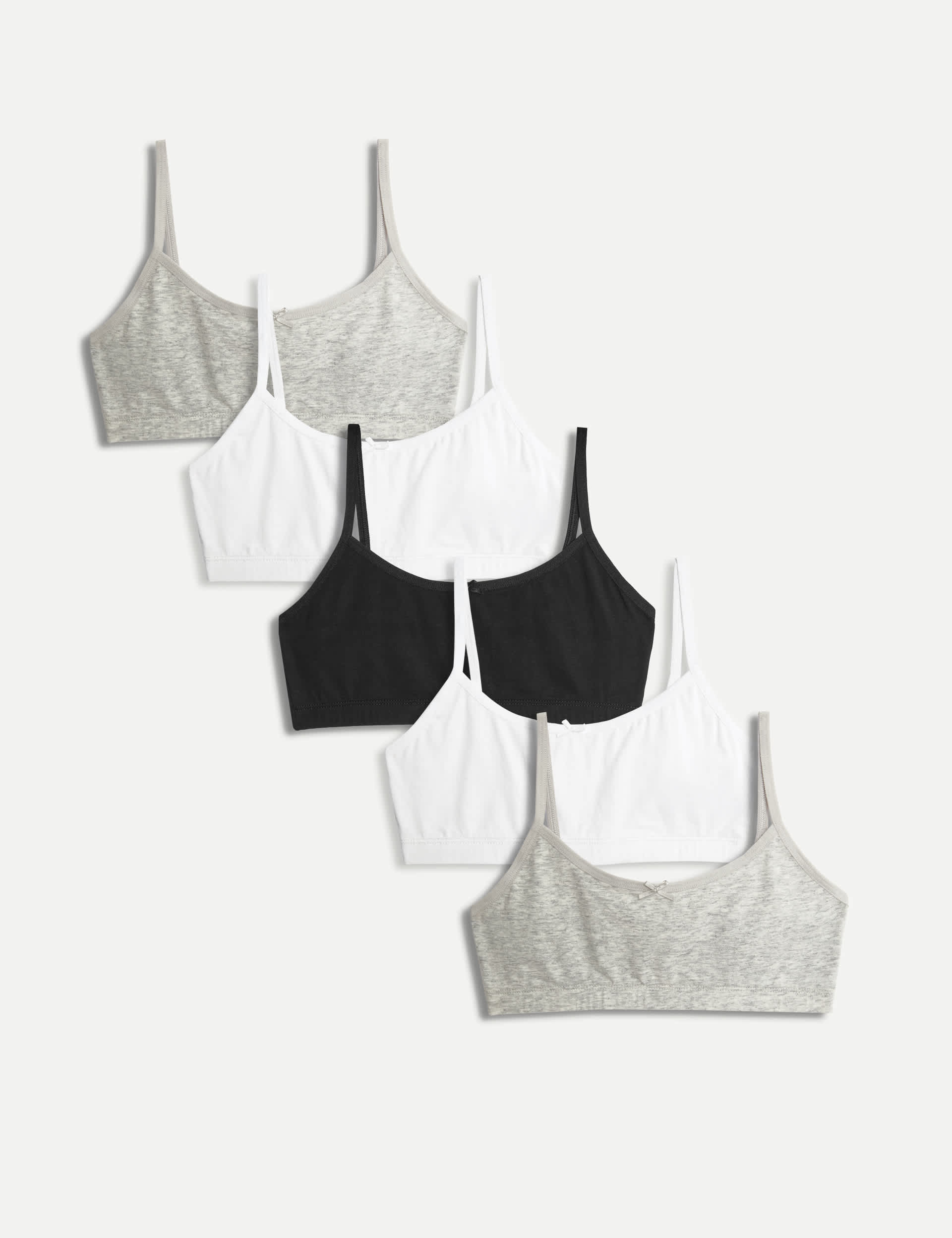 M&S Girls 5pk Cotton with Stretch Crop Tops (6-16 Yrs) - 9-10Y - Grey Mix, Grey Mix