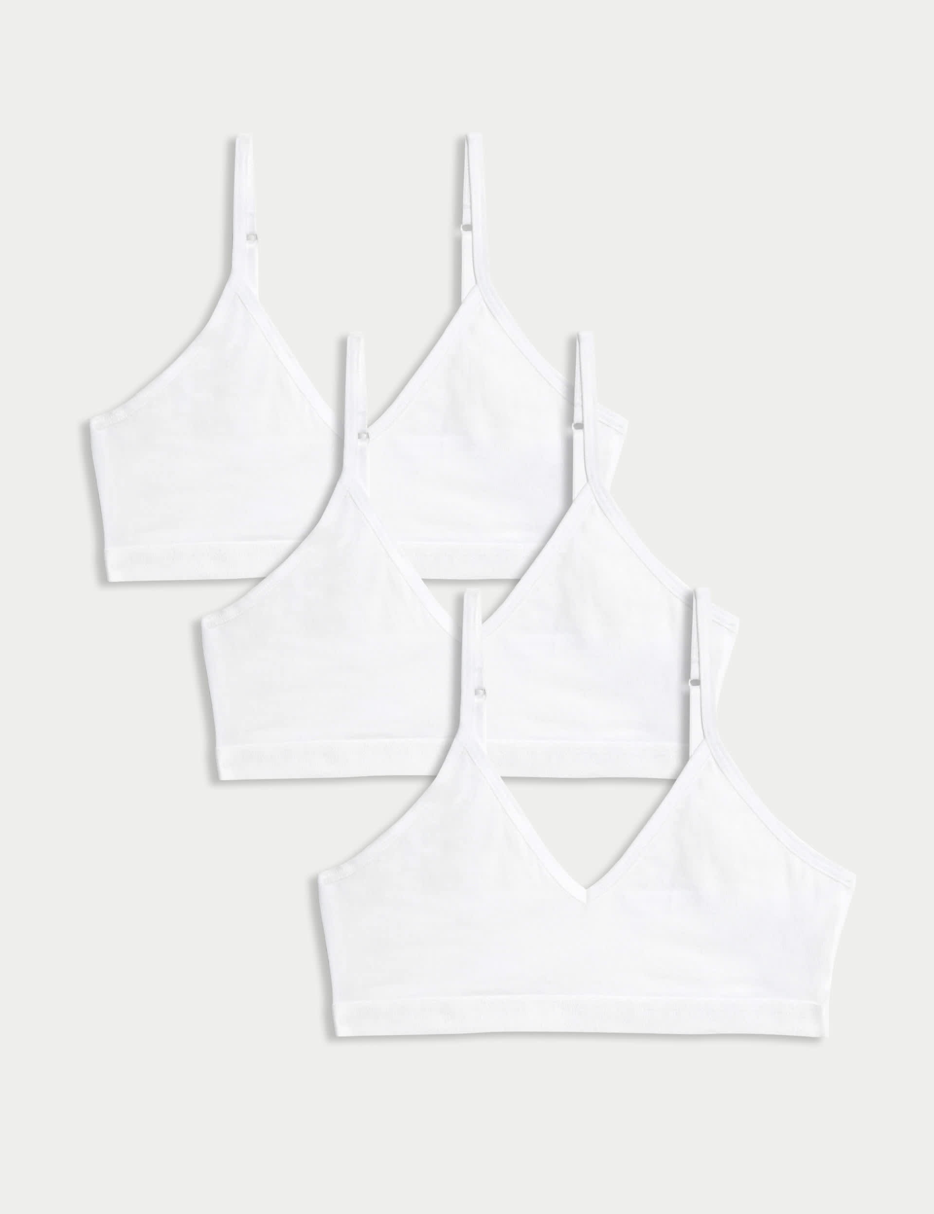 M&S Girls 3pk Cotton Rich Crop Tops (6-16 Yrs) - 8-9 Y - White, White,Grey Mix