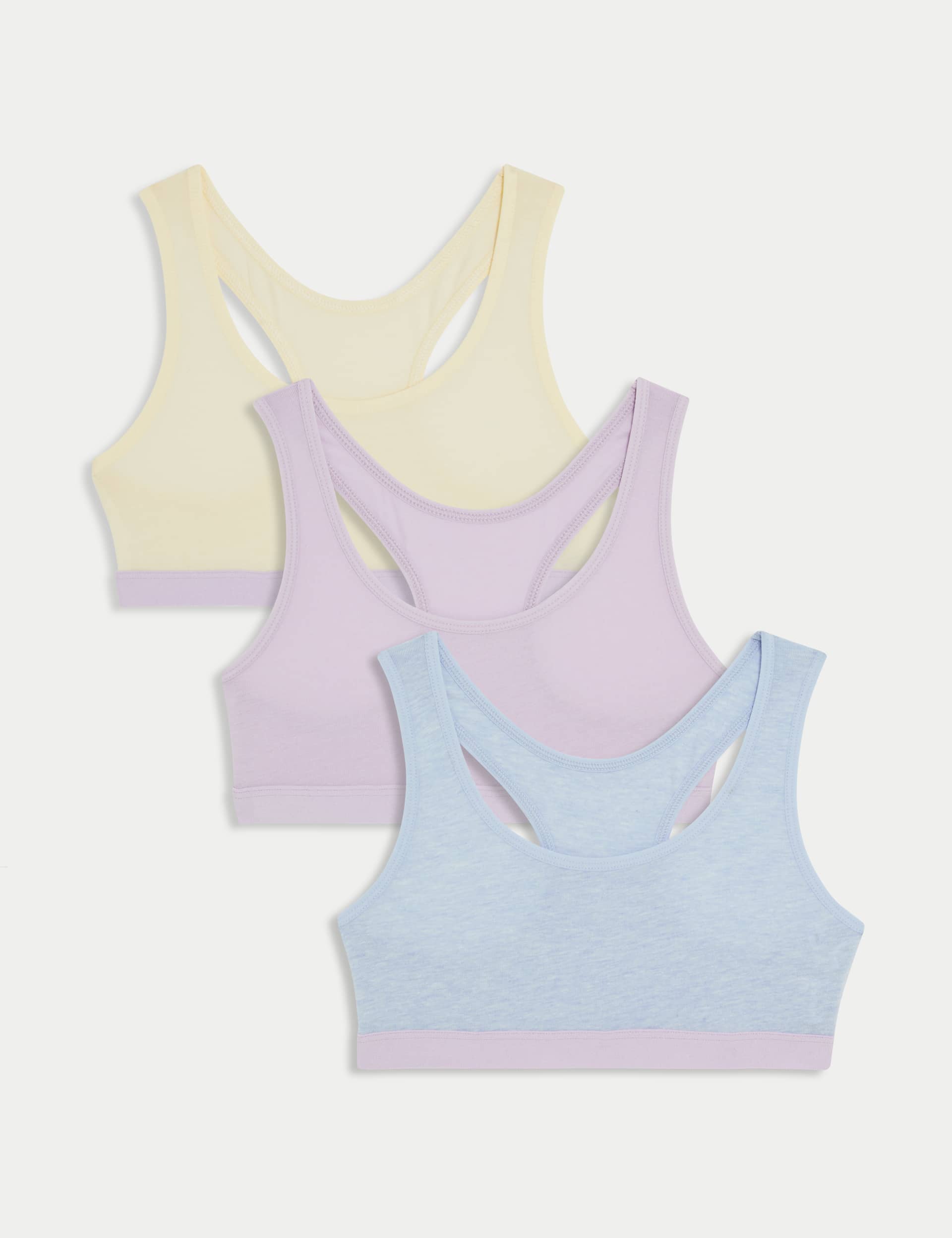 M&S Girls 3pk Cotton Rich Racer Crop Tops (6-16 Yrs) - 9-10Y - Multi, Multi