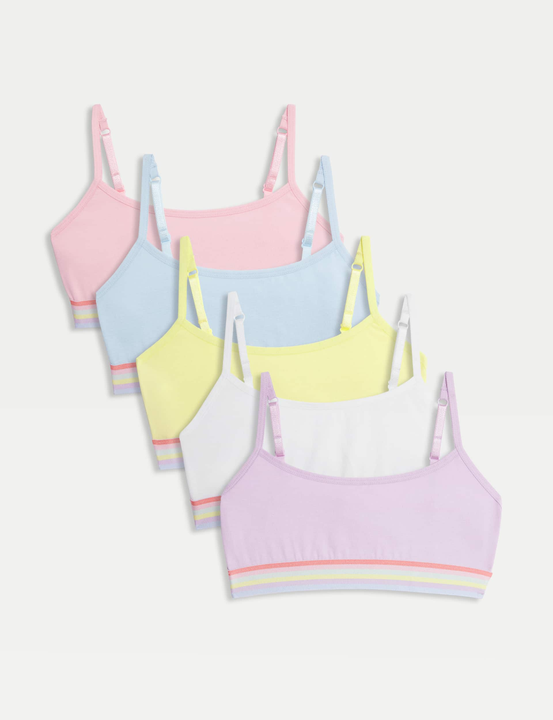 M&S Girls 5pk Cotton-Rich Rainbow Crop Tops (6-16 Yrs) - 11-12 - Multi, Multi