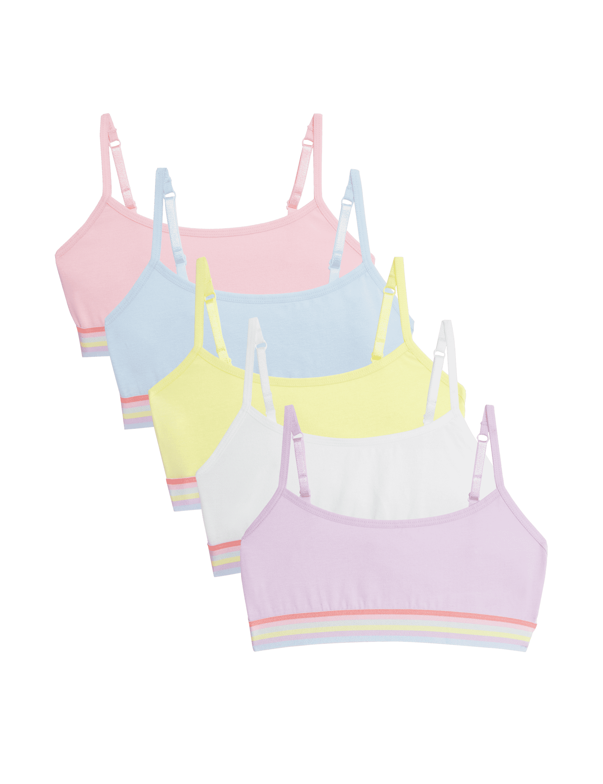 M&S Collection Girls 5pk Cotton with Stretch Rainbow Crop Tops (6-16 Yrs) - 11-12 - Multi, Multi