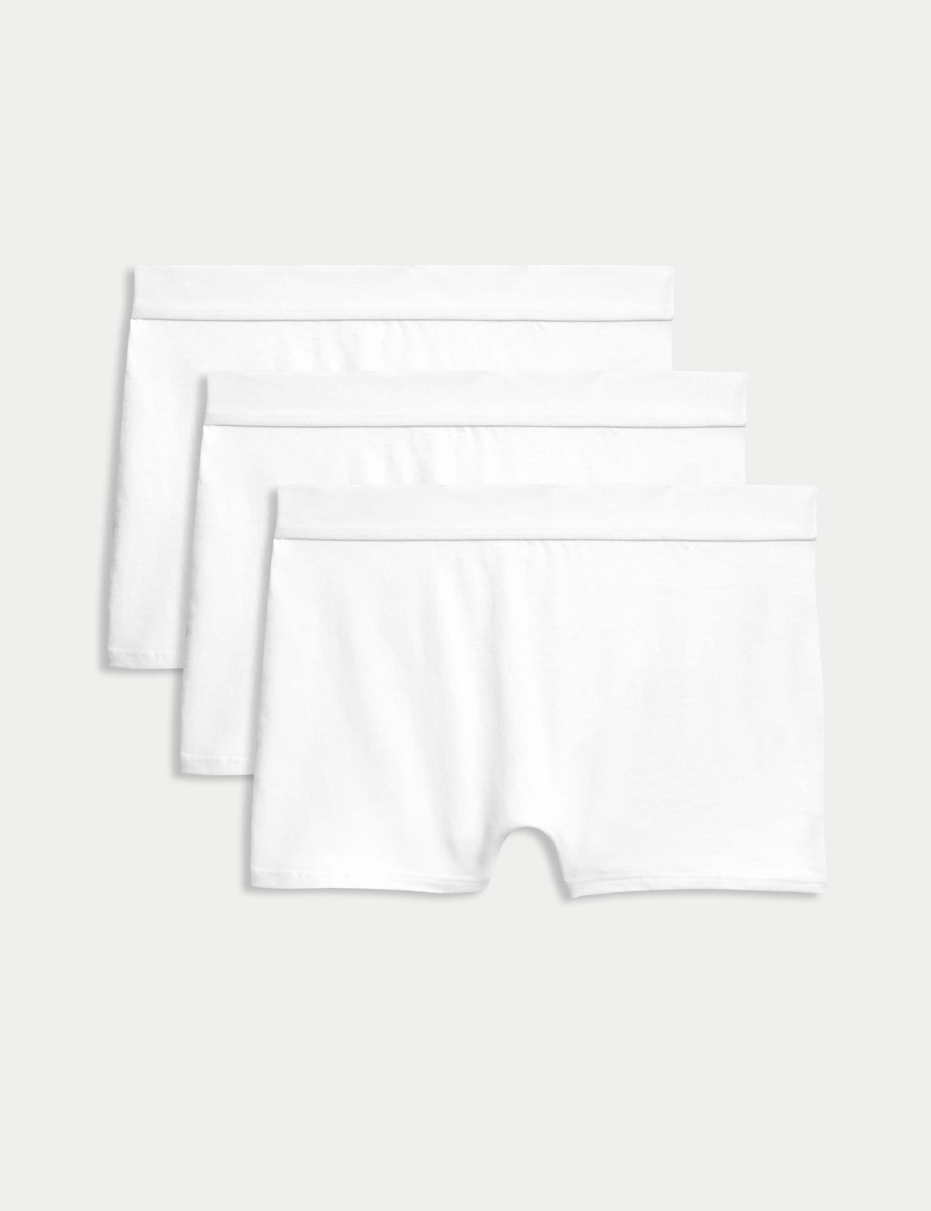 M&S Girls 3pk Cotton with Stretch Boxer Shorts (6-16 Yrs) - 11-12 - White, White