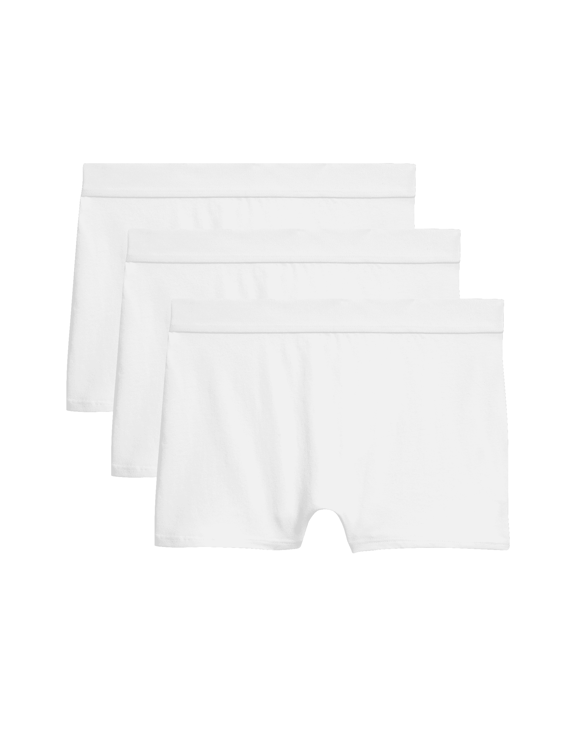 M&S Collection Girls 3pk Cotton with Stretch Boxer Shorts (6-16 Yrs) - 7-8 Y - White, White