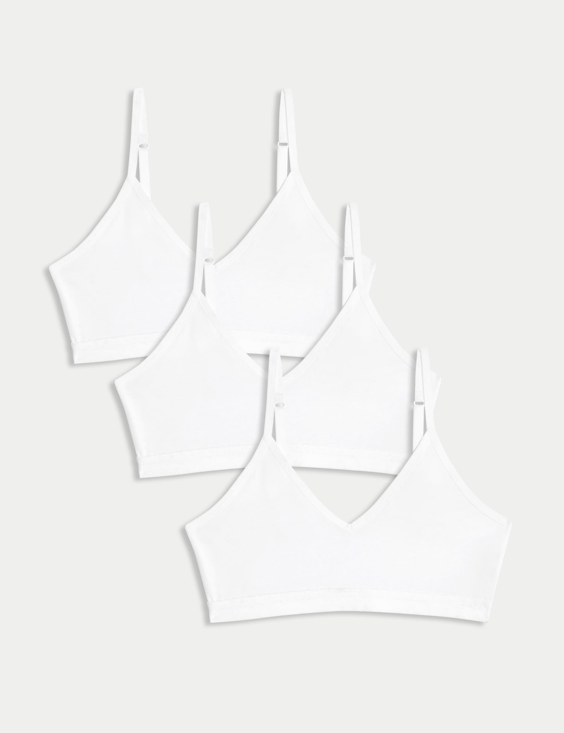 M&S Girls 3pk Cotton Rich Crop Tops (6-16 Yrs) - 13-14 - White, White