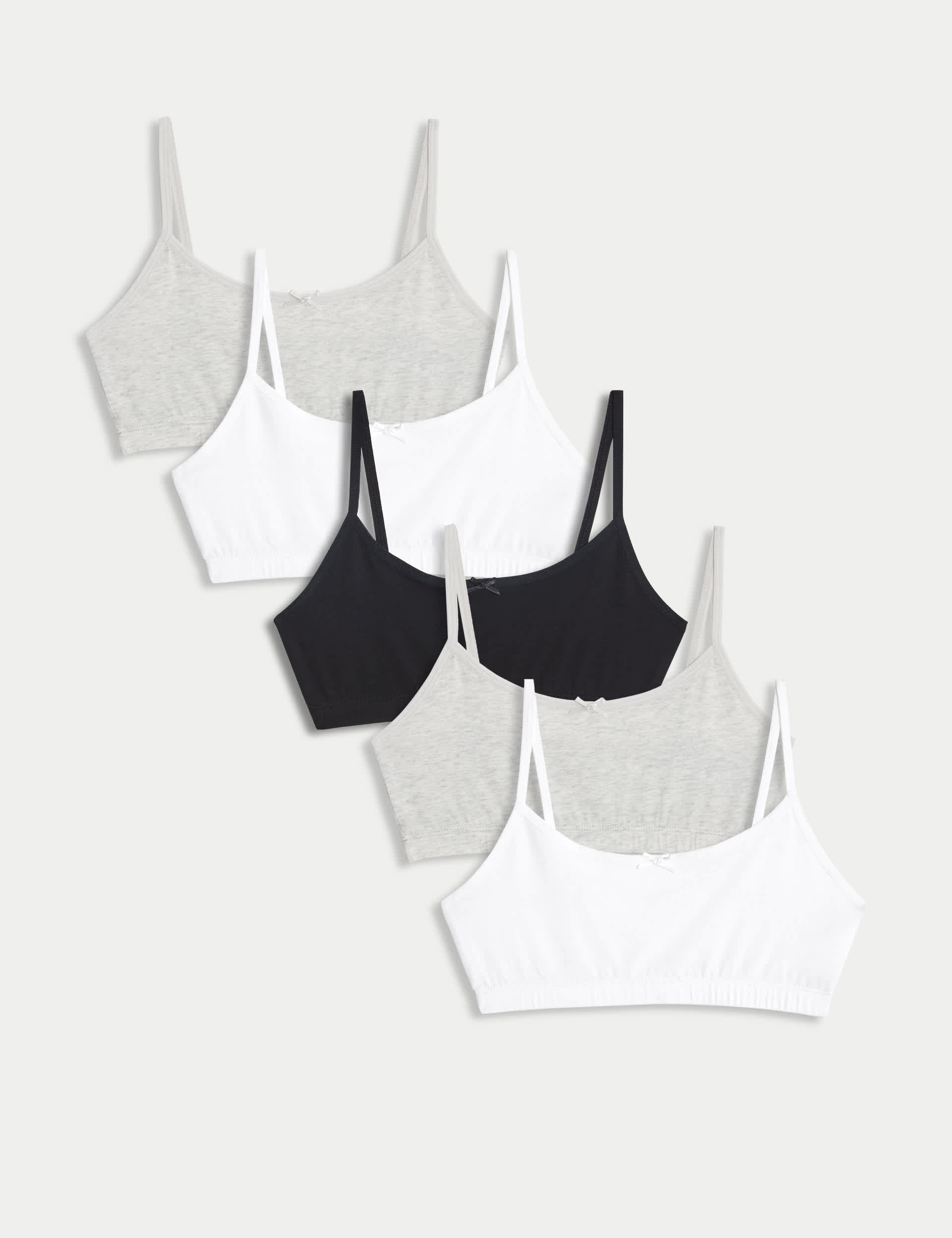 M&S Girls 5pk Cotton with Stretch StayNew Crop Tops (6-16 Yrs) - 11-12 - Grey Mix, Grey Mix