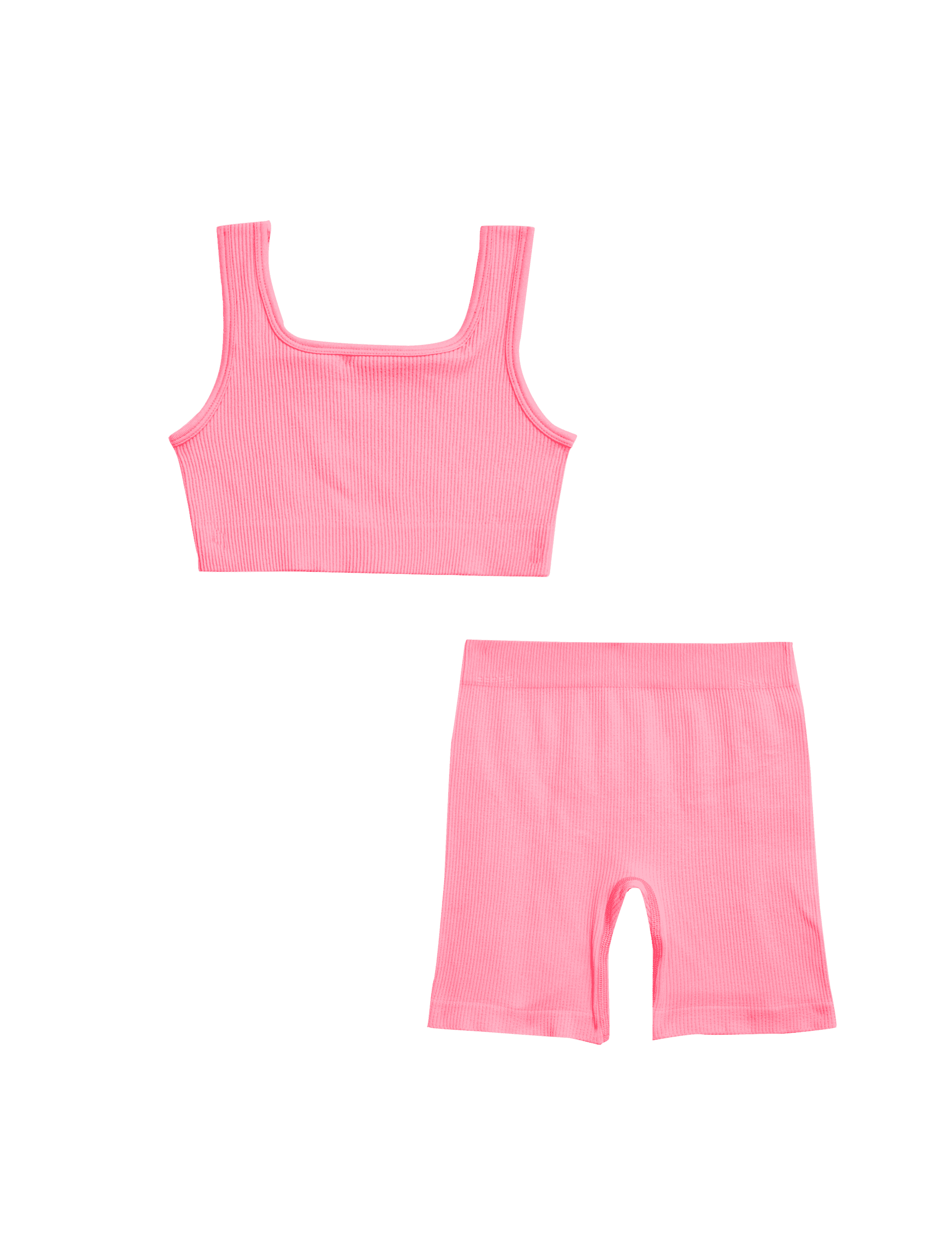 M&S Collection Girls Seamless 2pc Rib Crop Set (6-16 Yrs) - 12-14 - Bubblegum, Black,Bubblegum,Light