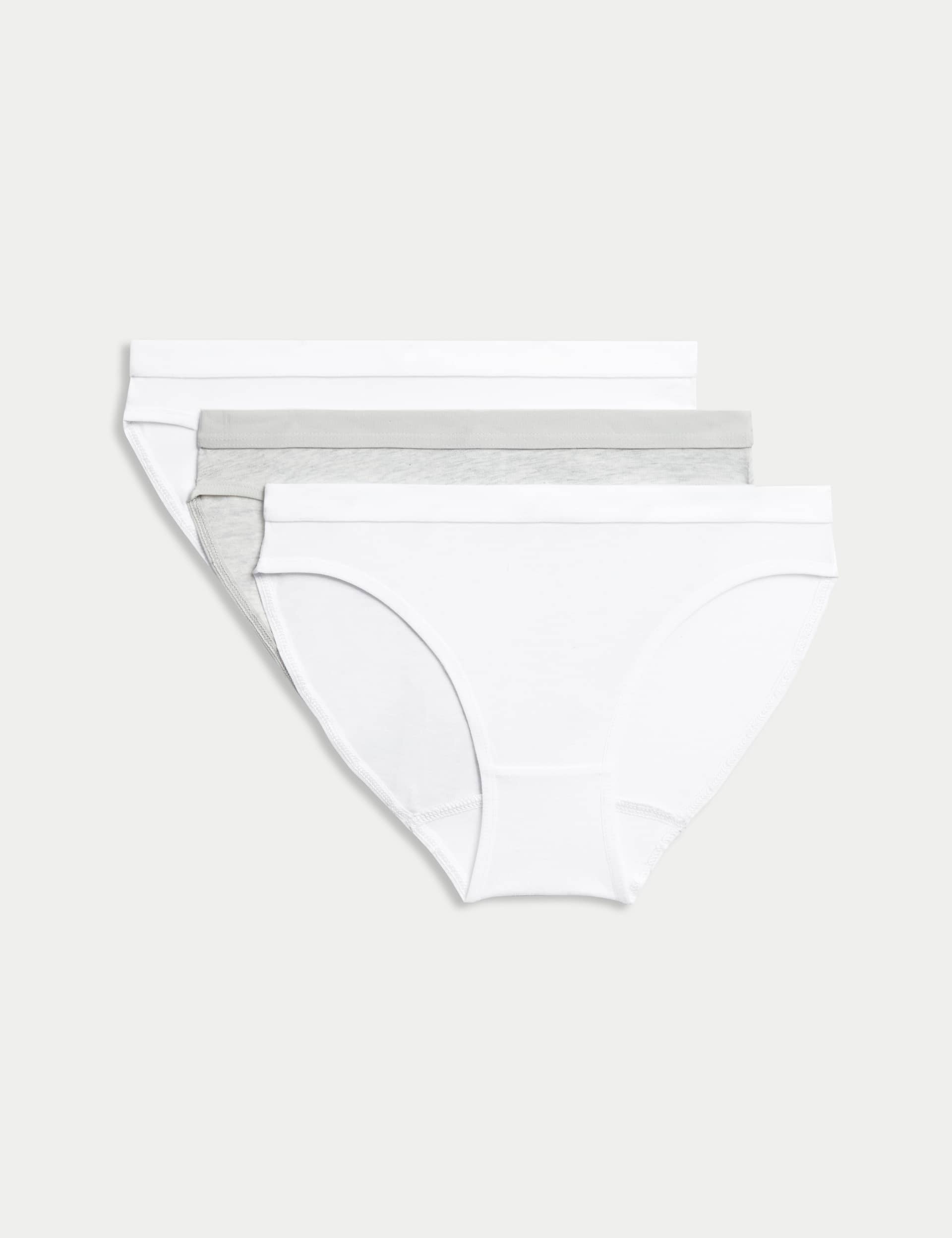 M&S Girls 3pk Cotton with Stretch Knickers (6-16 Yrs) - 13-14 - White Mix, White Mix