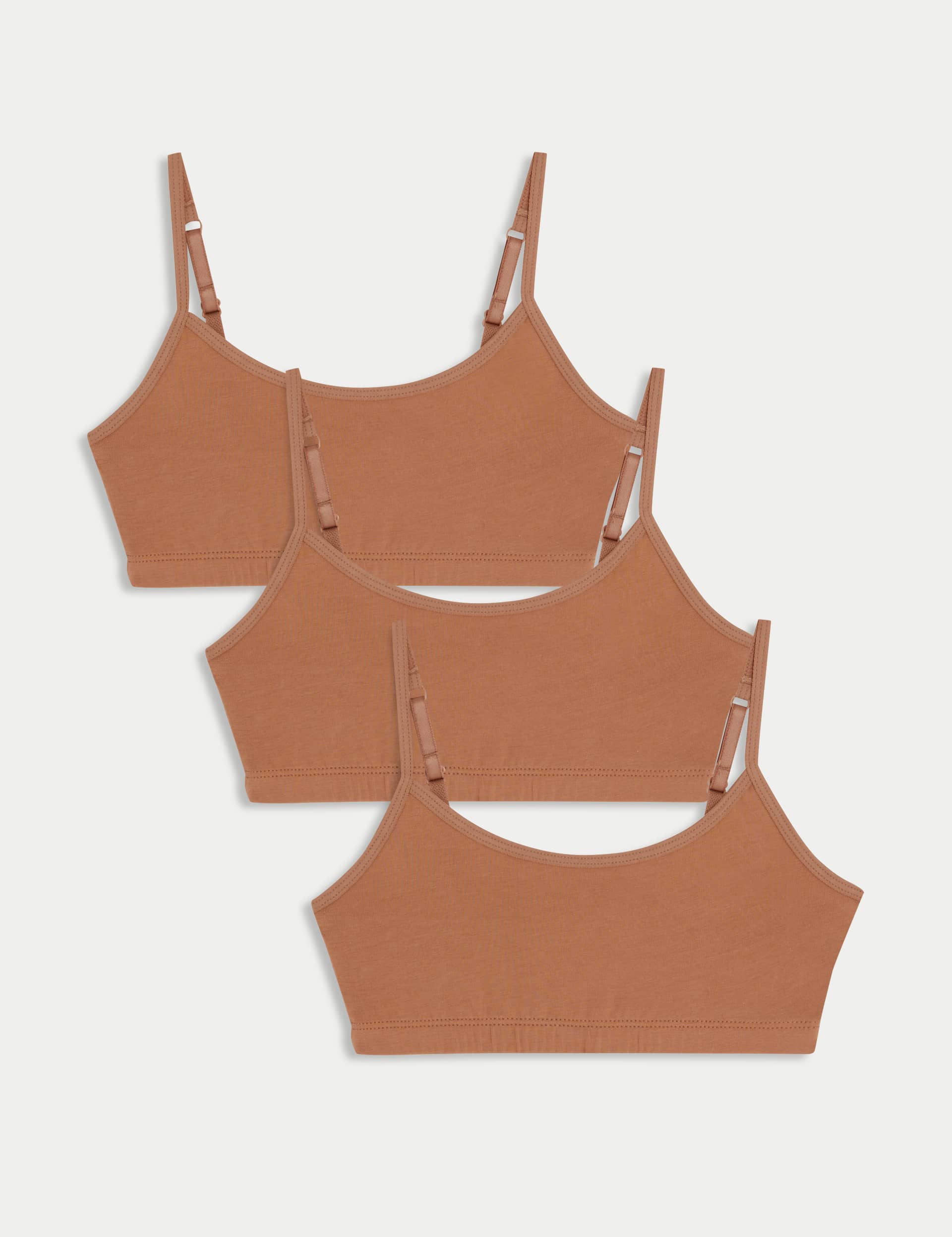 M&S Girls 3pk Cotton with Stretch Crop Tops (6-16 Yrs) - 11-12 - Light Brown, Chestnut,Light Natural