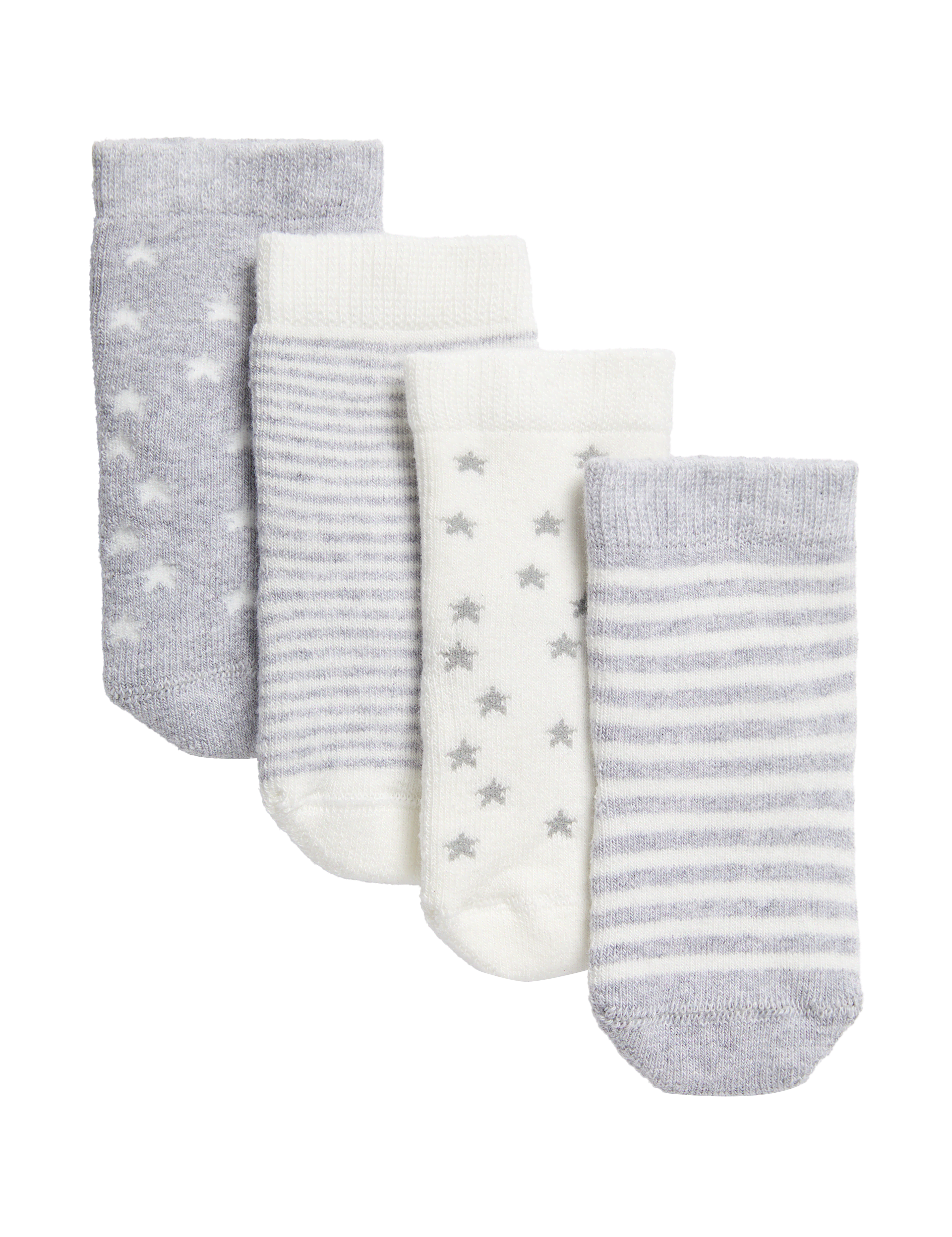 M&S Collection 4pk Cotton Rich Terry Baby Socks - 0-6 - Grey Mix, Grey Mix