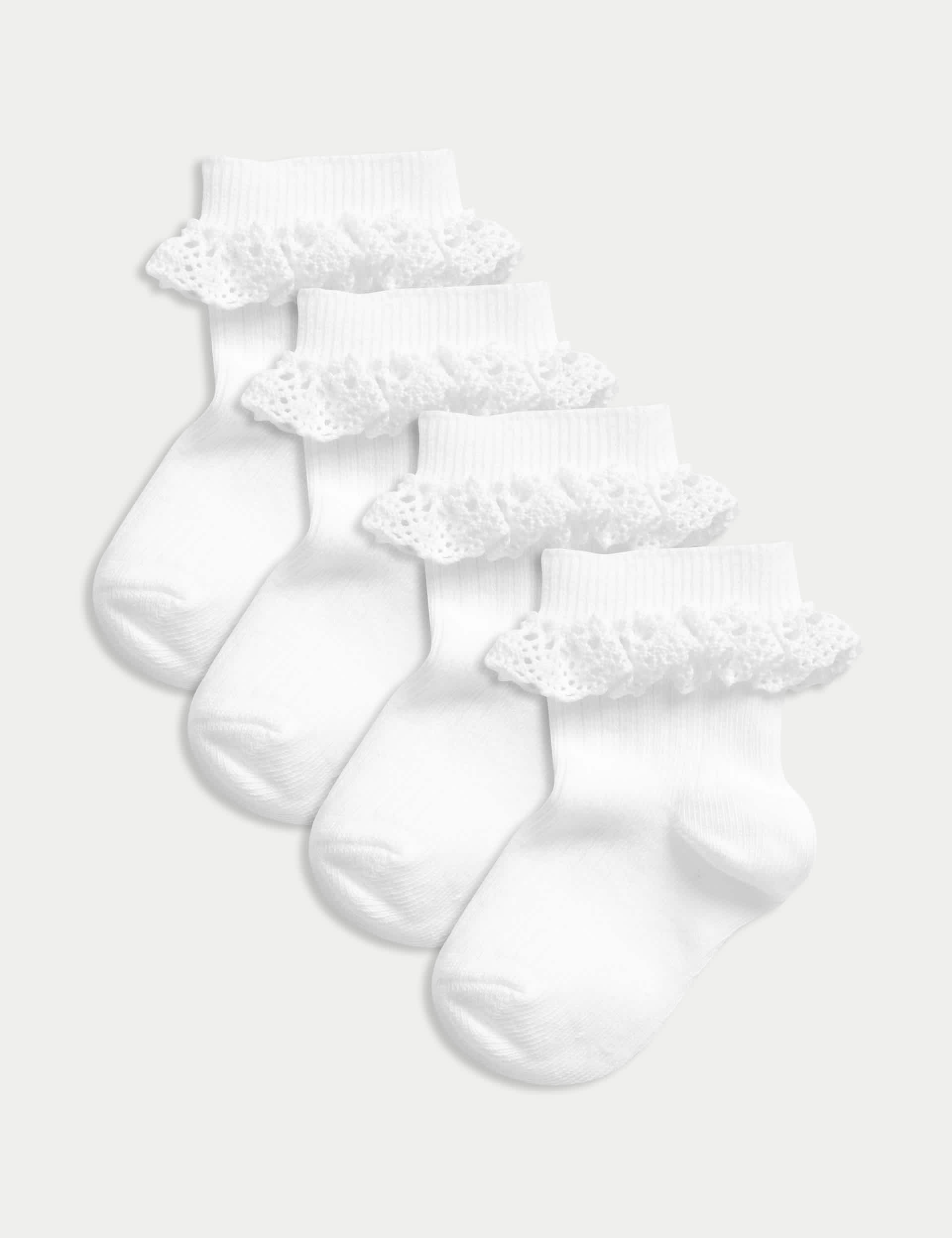 M&S 4pk Cotton Rich Ribbed Frill Baby Socks