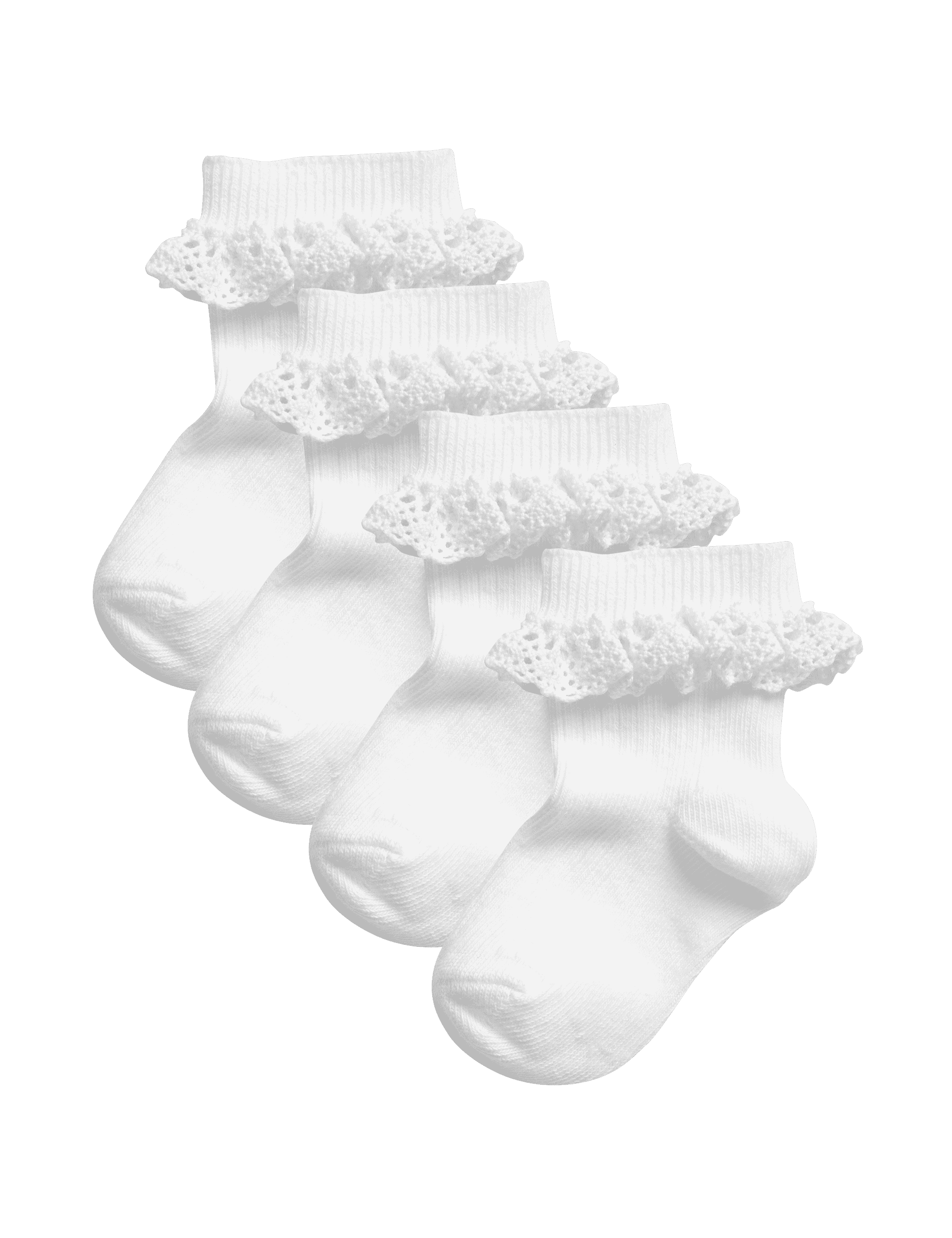 M&S Collection 4pk Cotton Rich Ribbed Frill Baby Socks - 2-3Y - White Mix, White Mix