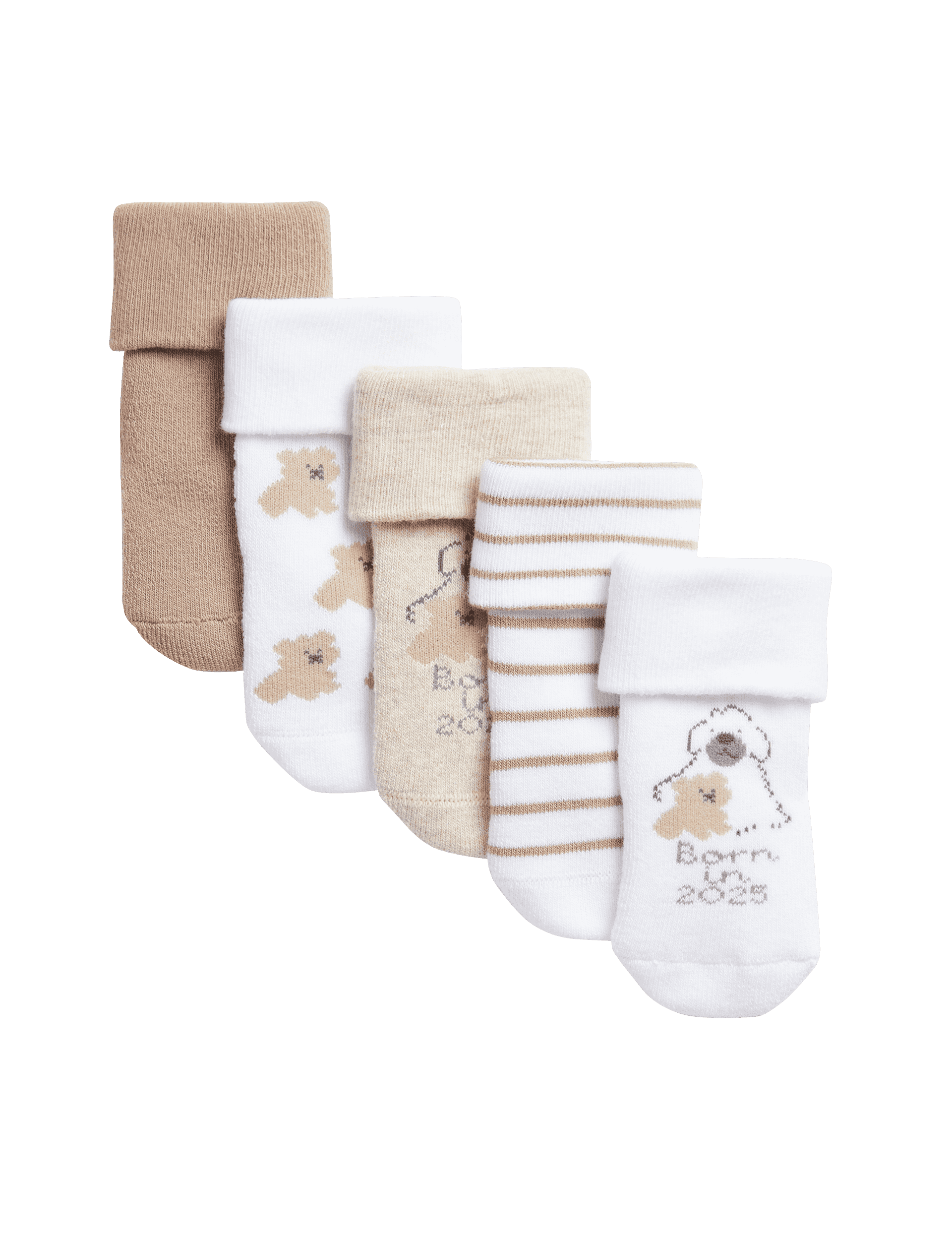 M&S Collection 4pk Cotton Rich Patterned Baby Socks (0 - 3 Yrs) - 0-6 - White Mix, White Mix