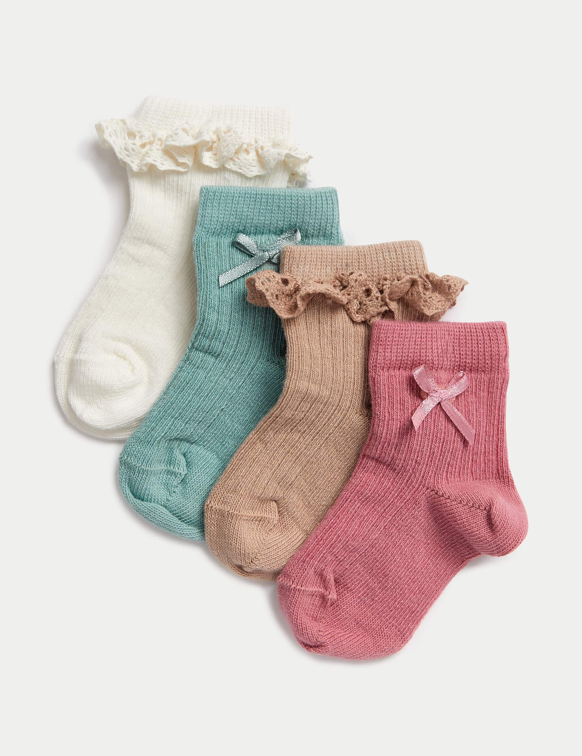 M&S Girls 4pk Cotton Rich Frill Socks (0-3 Yrs)