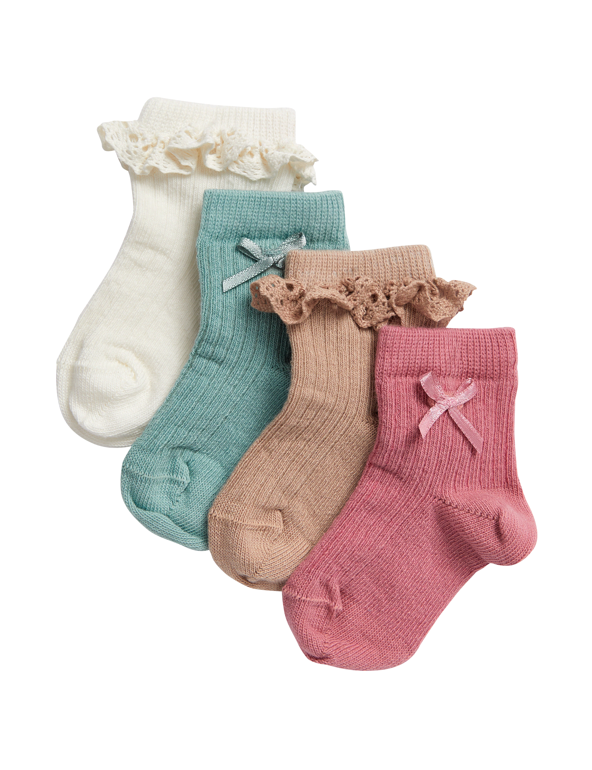 M&S Collection Girls 4pk Cotton Rich Frill Socks (0-3 Yrs) - 12-24 - Multi, Multi