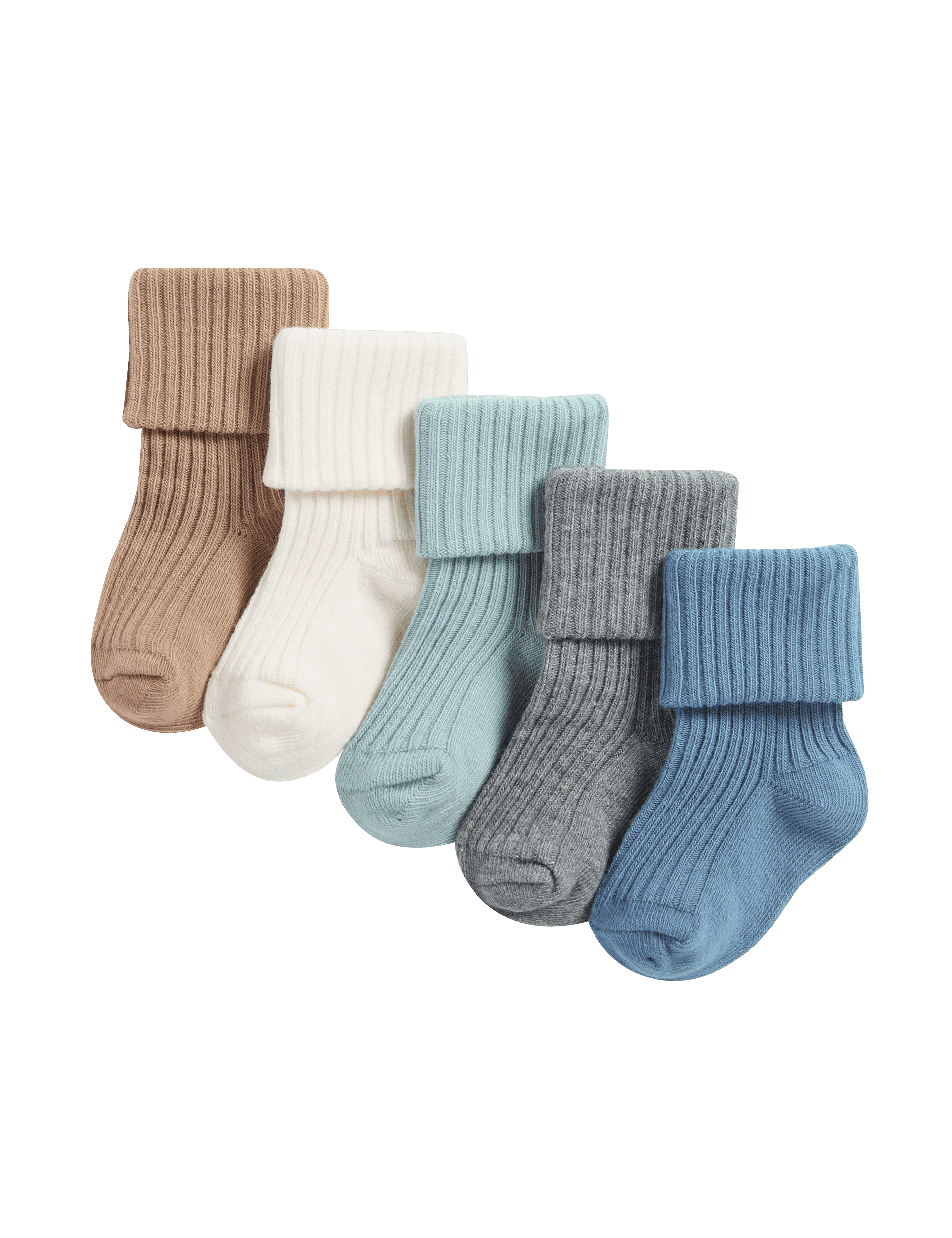 M&S Collection 5pk Cotton Rich Ribbed Baby Socks (0-3 Yrs) - 12-24 - Multi, Multi