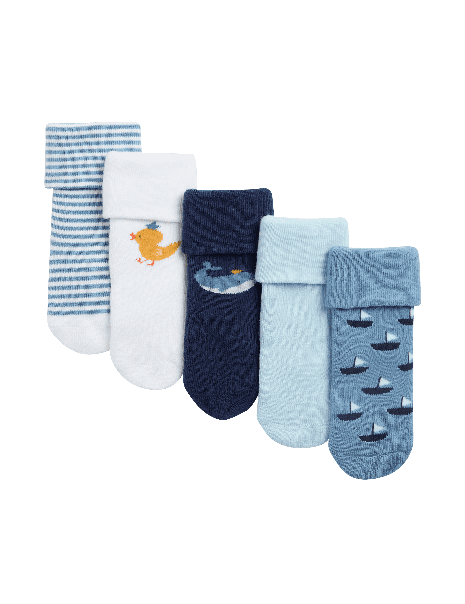 M&S Collection 5pk Terry Baby Socks (0-24 Mths) - 0-6 - Blue Mix, Blue Mix