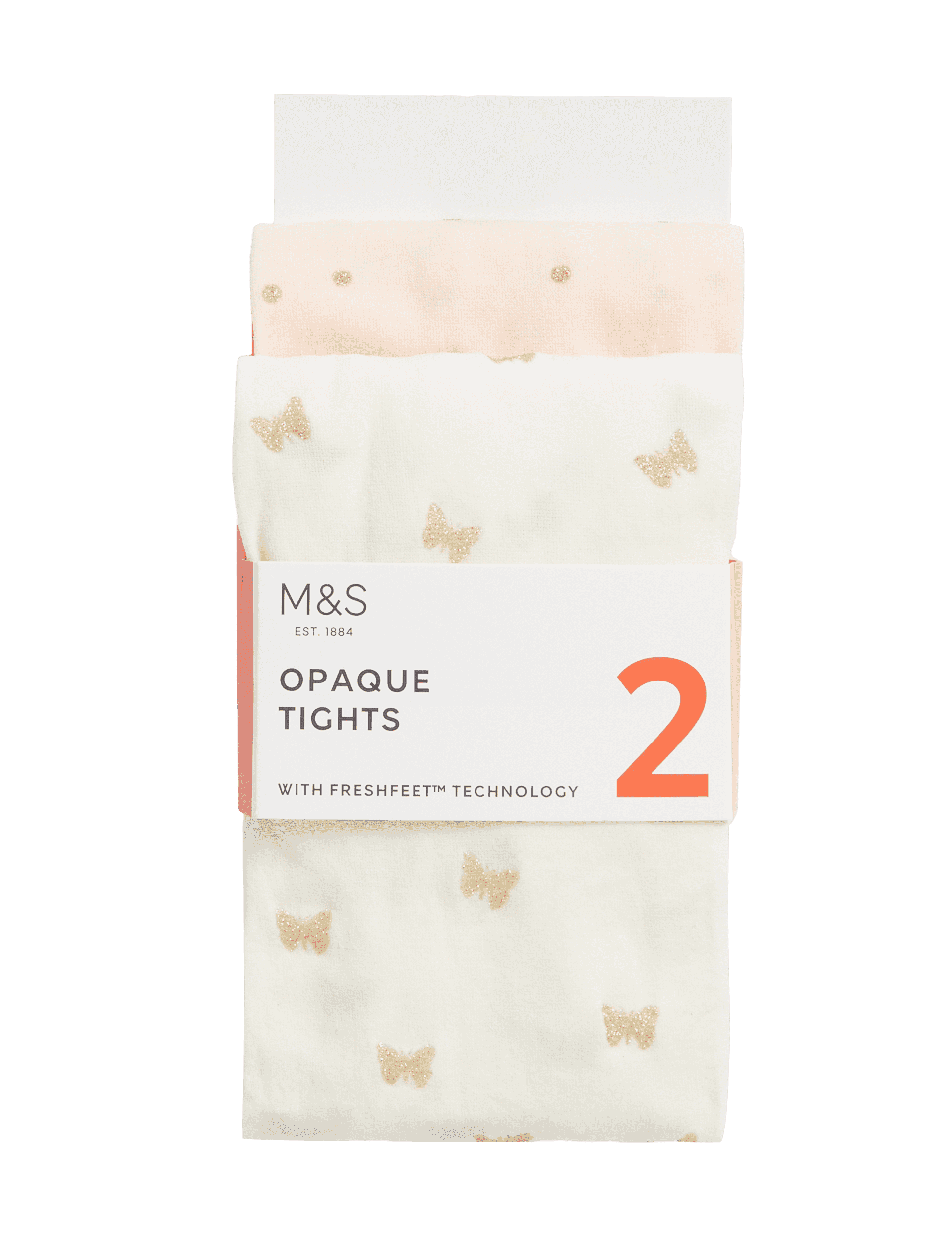 M&S Collection Girls 2 Pack 40 Denier Patterned Sparkle Tights (2-14 Yrs) - 3-4 Y - White Mix, White